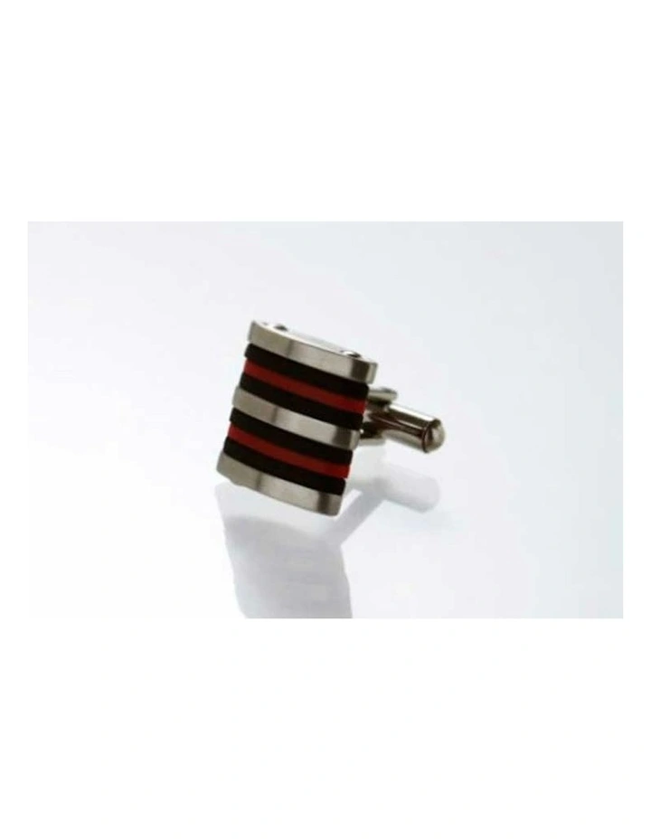 Brushed Stainless Steel Curved Face Cufflinks with Rubber in Two-Tone