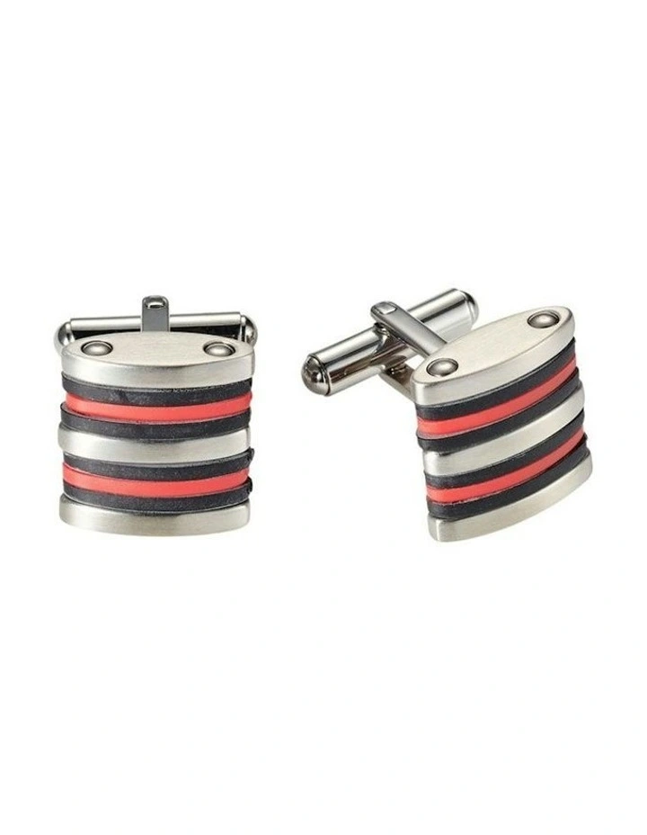 Brushed Stainless Steel Curved Face Cufflinks with Rubber in Two-Tone