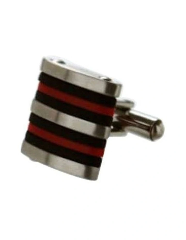 Brushed Stainless Steel Curved Face Cufflinks with Rubber in Two-Tone