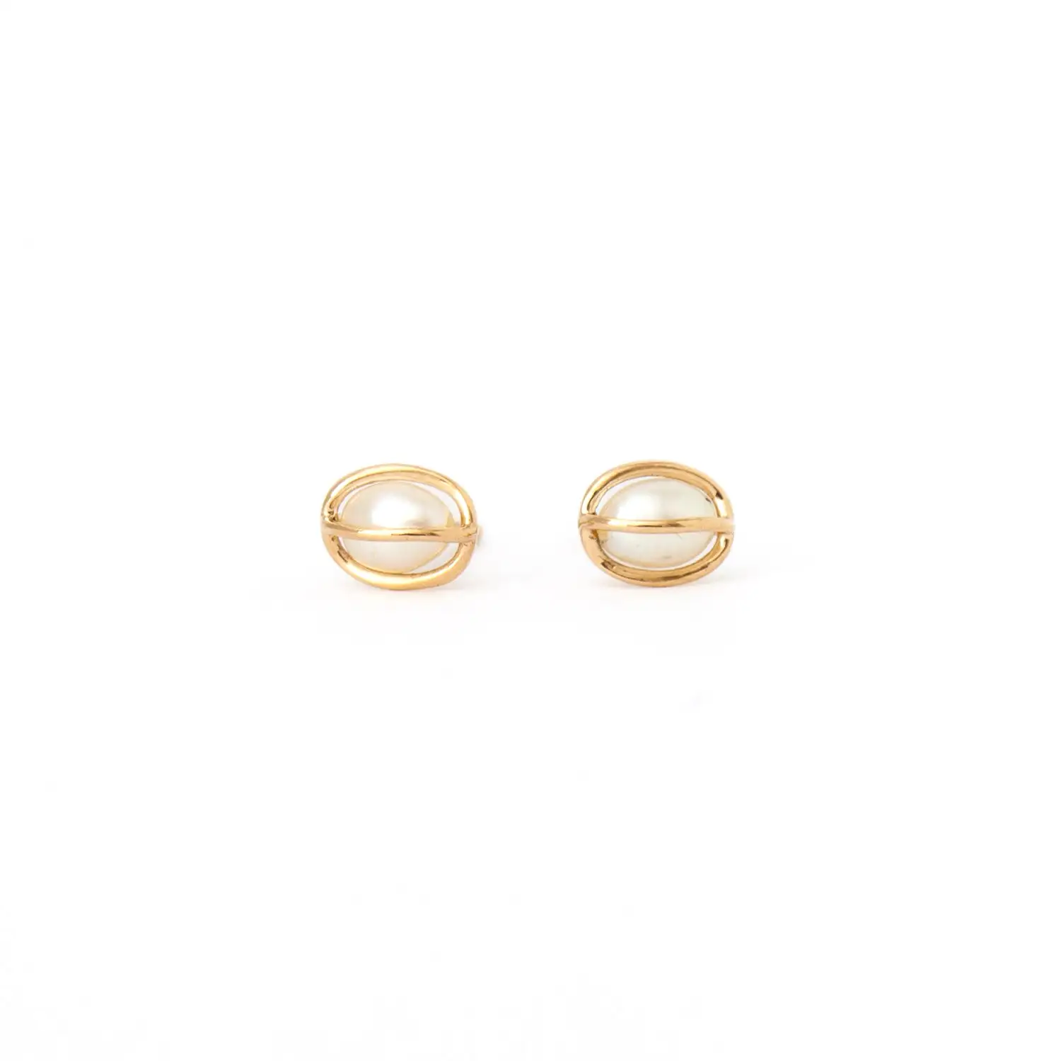 Caged Pearl Studs