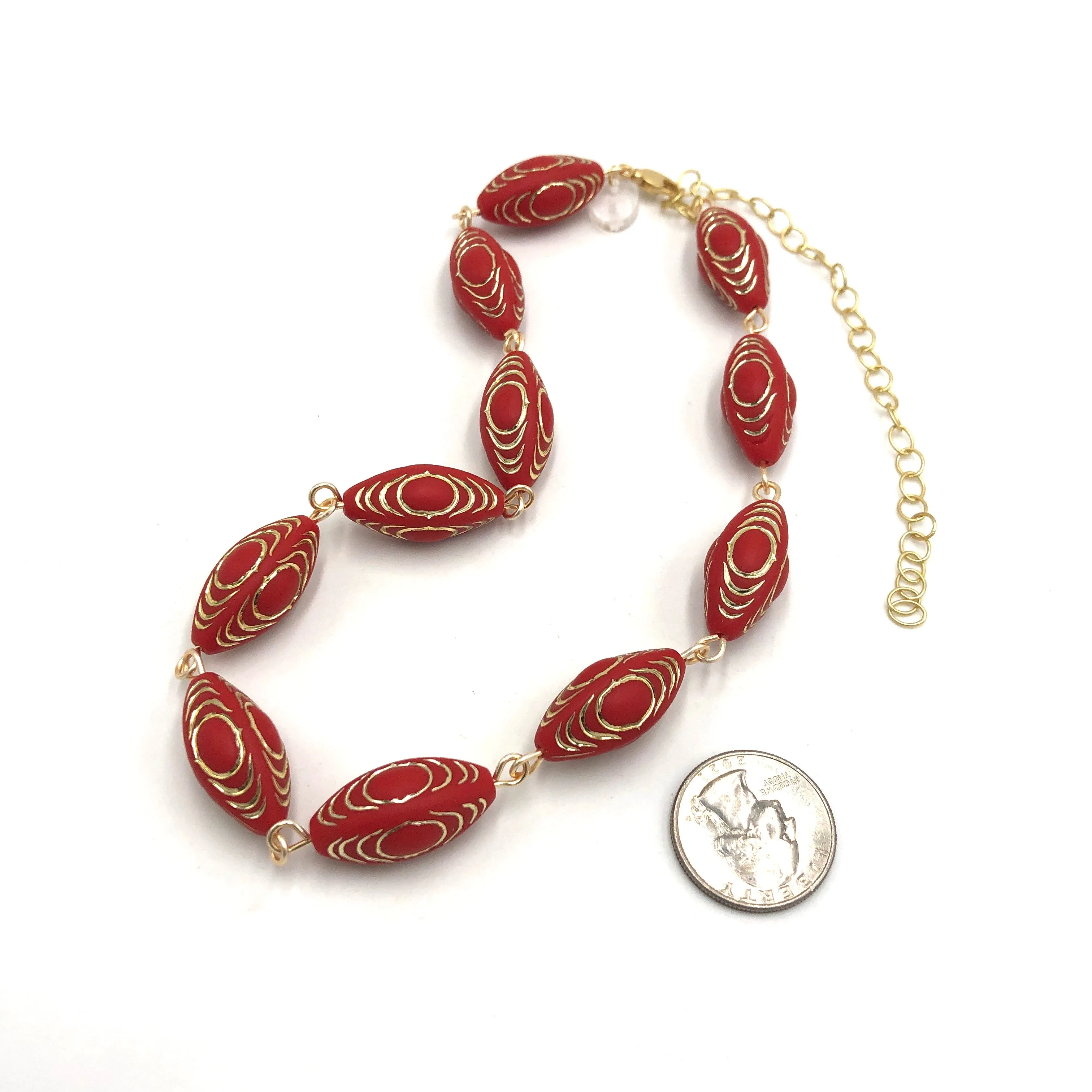 Cherry Red & Gold Lame' Beaded Amelia Necklace