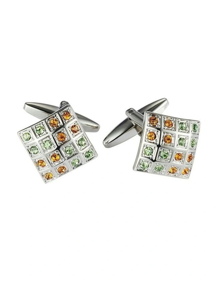 Crystal Rhodium Plated Cufflinks in Two Tone