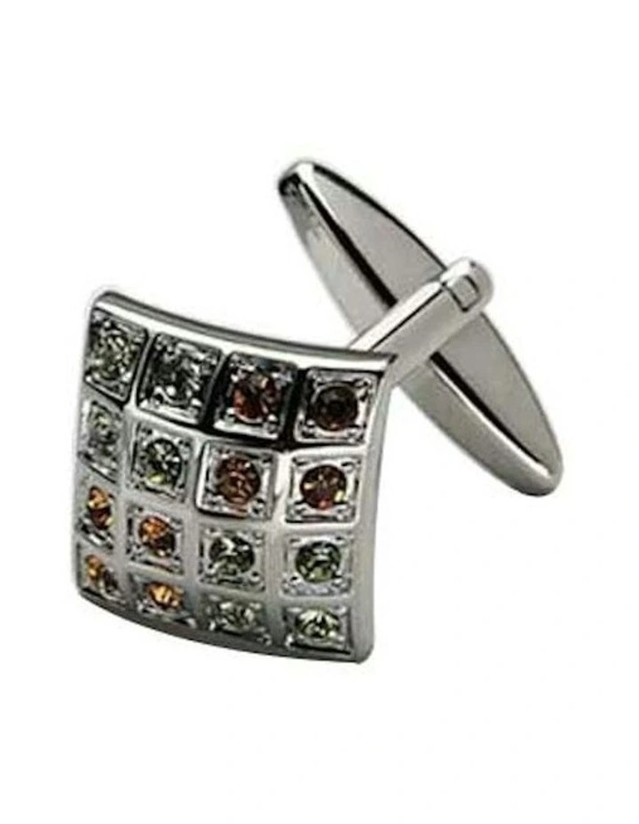 Crystal Rhodium Plated Cufflinks in Two Tone