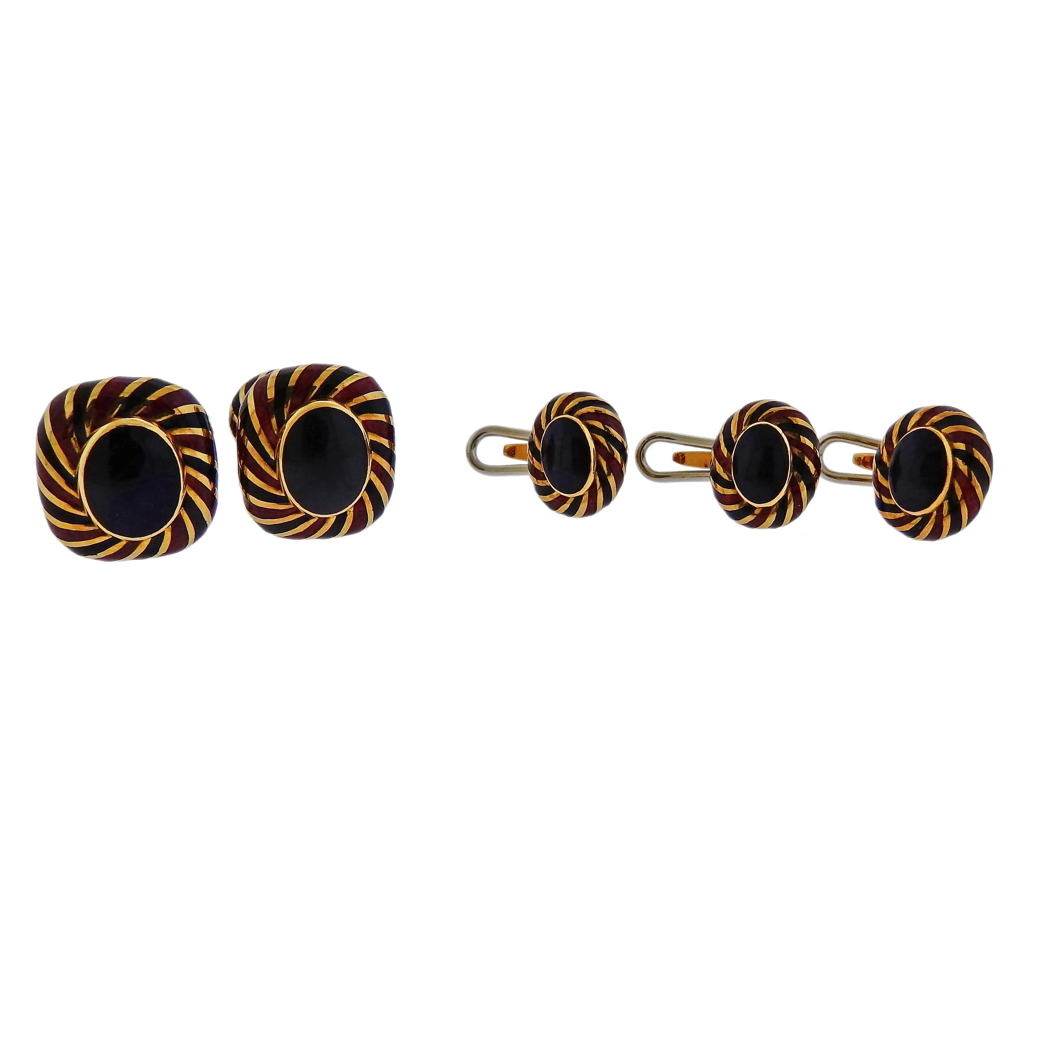 David Webb Enamel Gold Cufflinks Stud Set