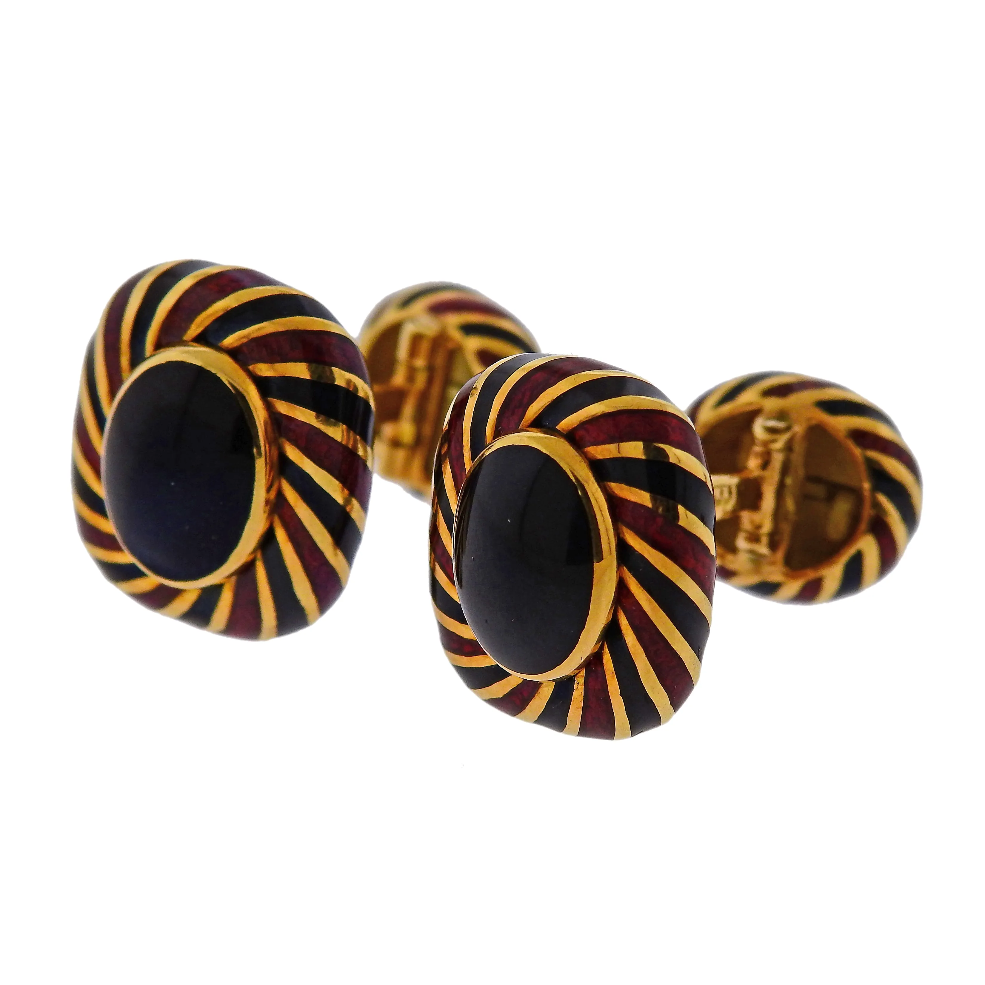 David Webb Enamel Gold Cufflinks Stud Set