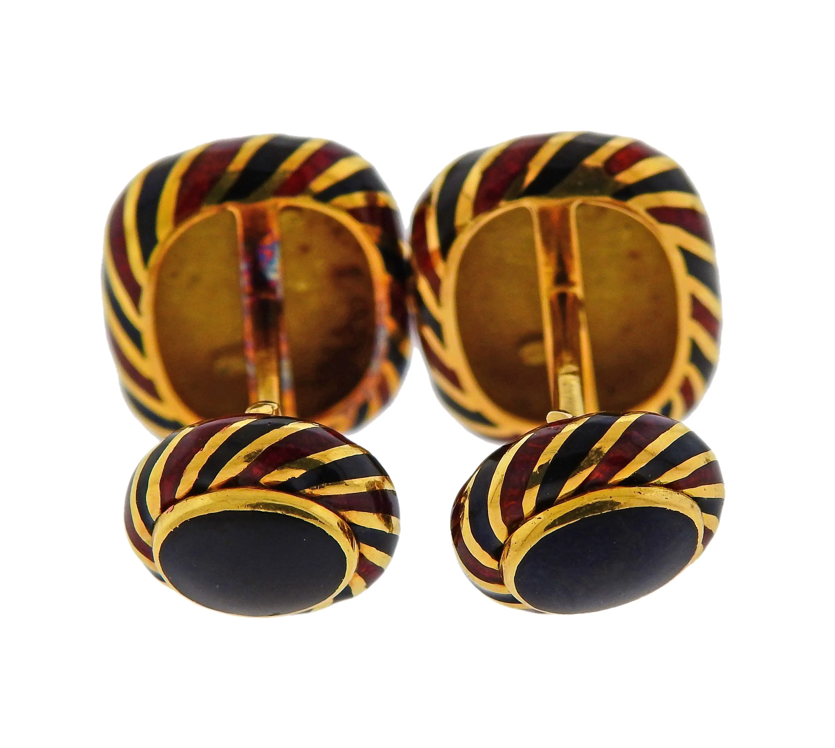 David Webb Enamel Gold Cufflinks Stud Set