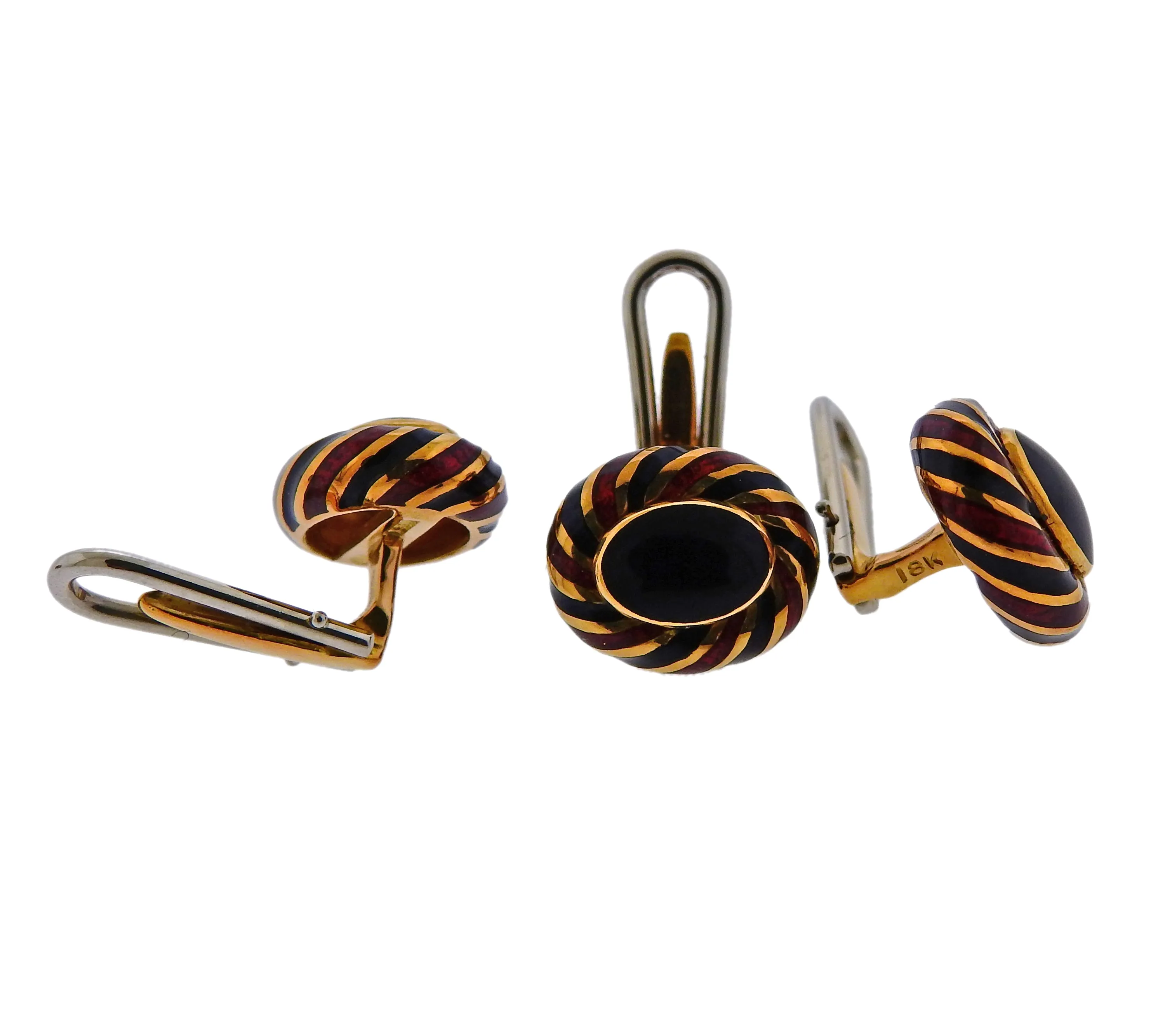 David Webb Enamel Gold Cufflinks Stud Set