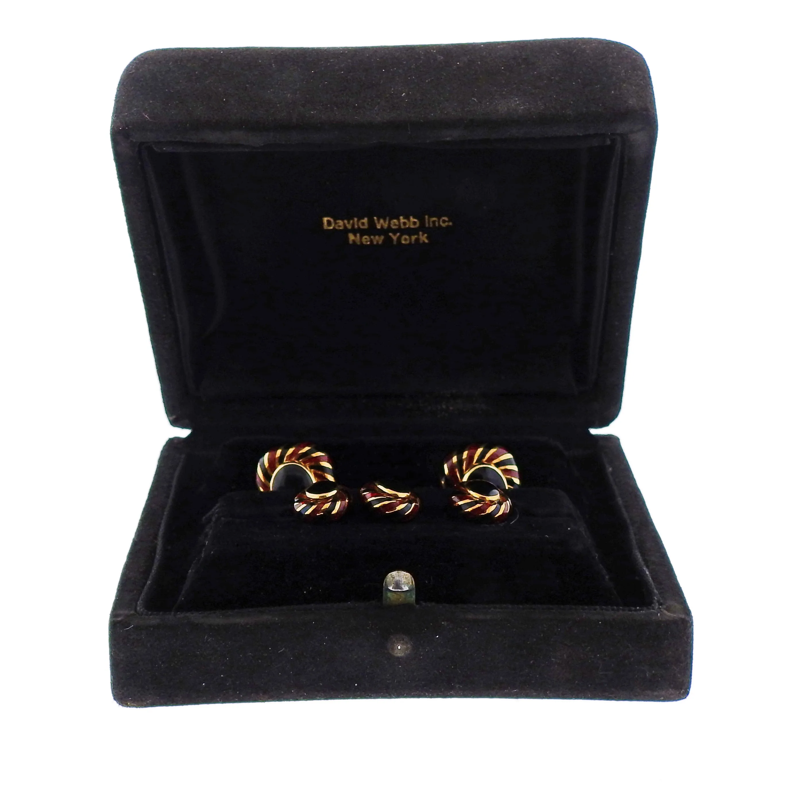 David Webb Enamel Gold Cufflinks Stud Set