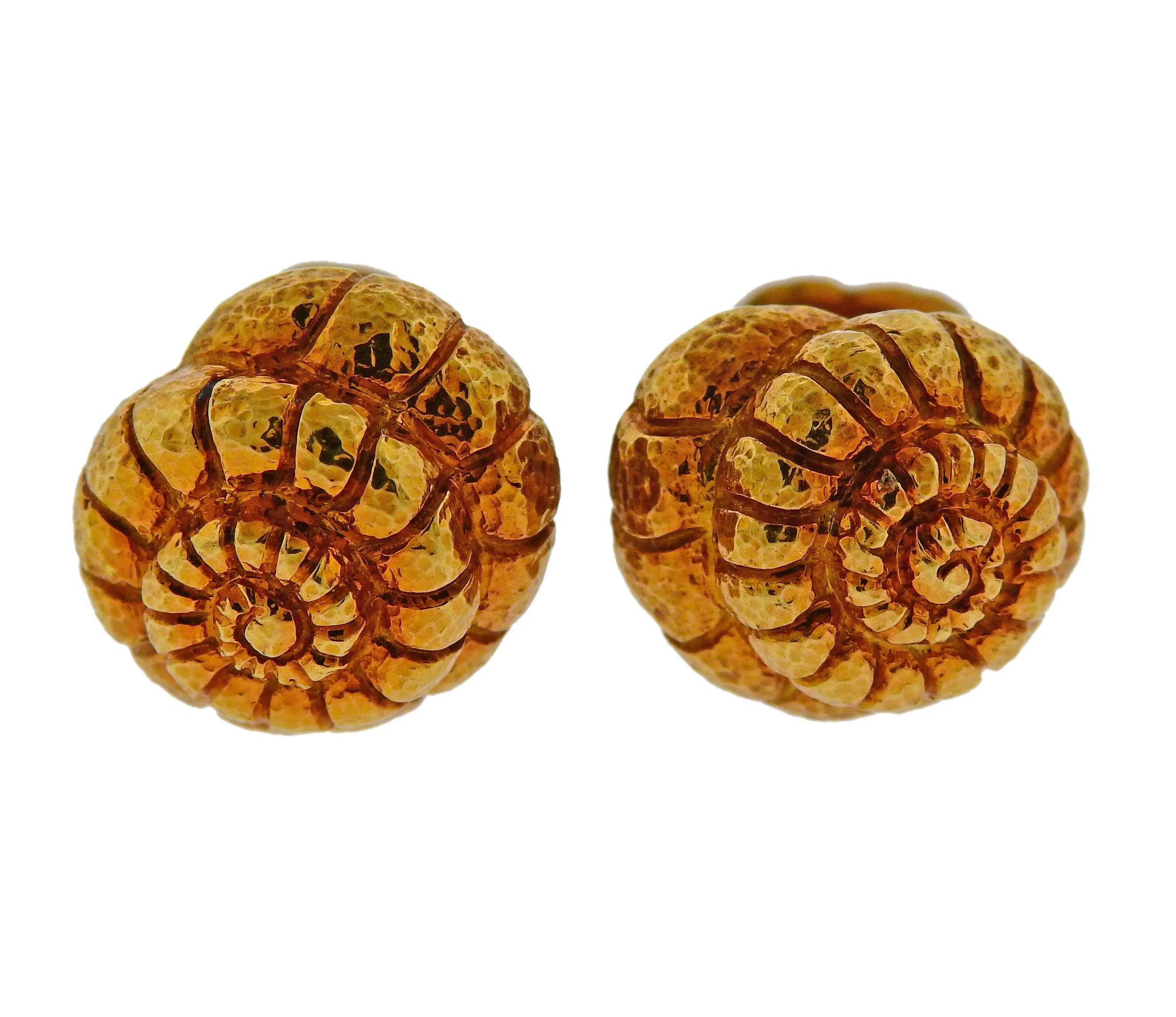 David Webb Nautilus Gold Cufflinks Stud Set