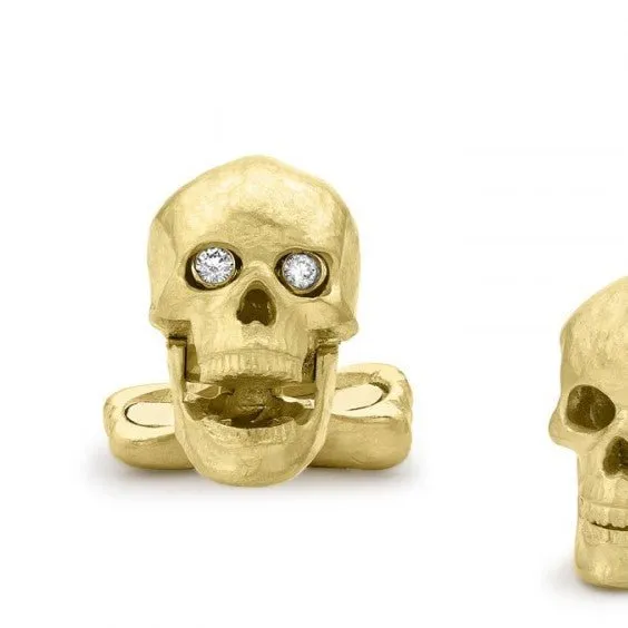 Deakin& Francis Skull Cufflinks, Popping Diamond Eyes-18ct Yellow Gold