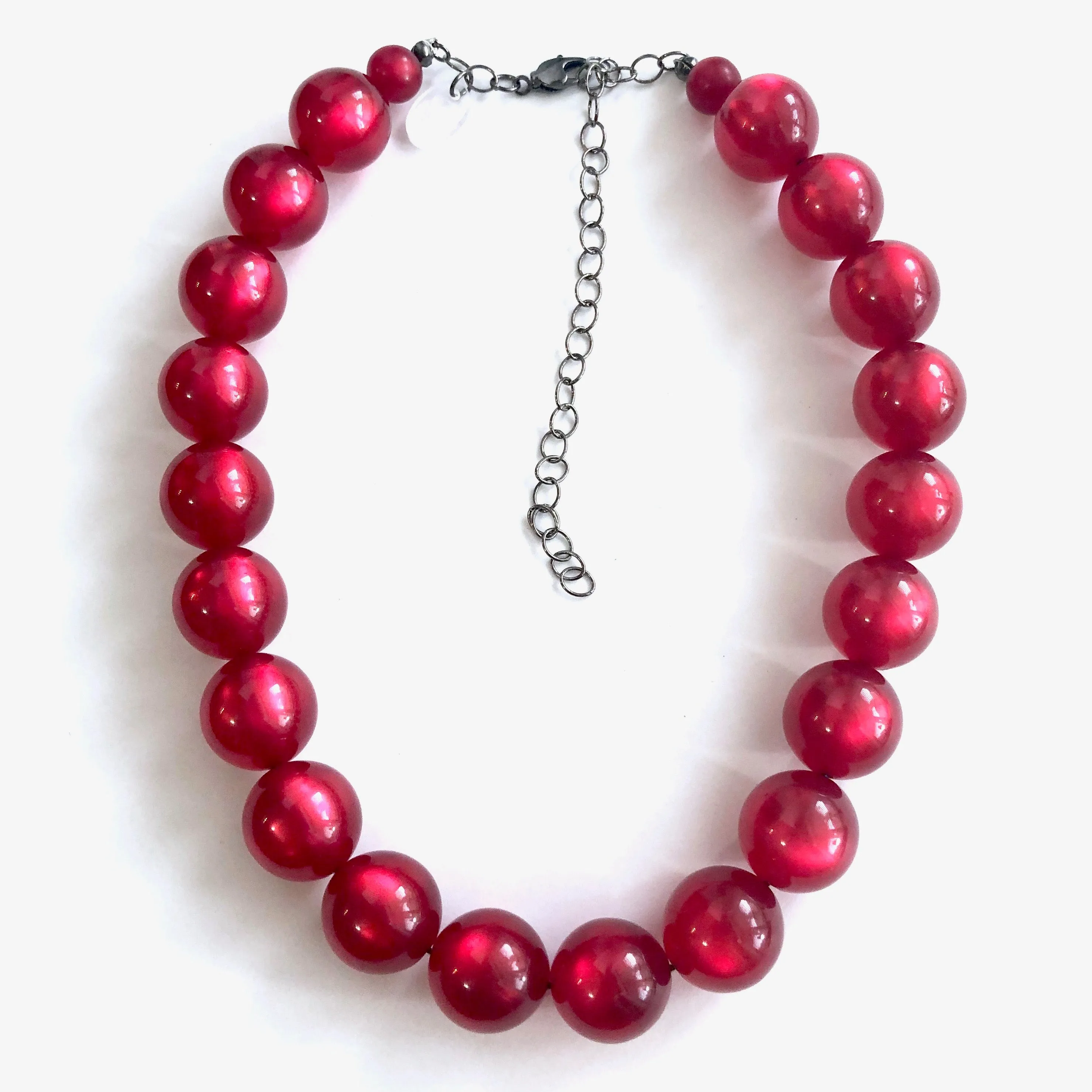 Deep Red Moonglow Vintage Lucite Beaded Marco Necklace *