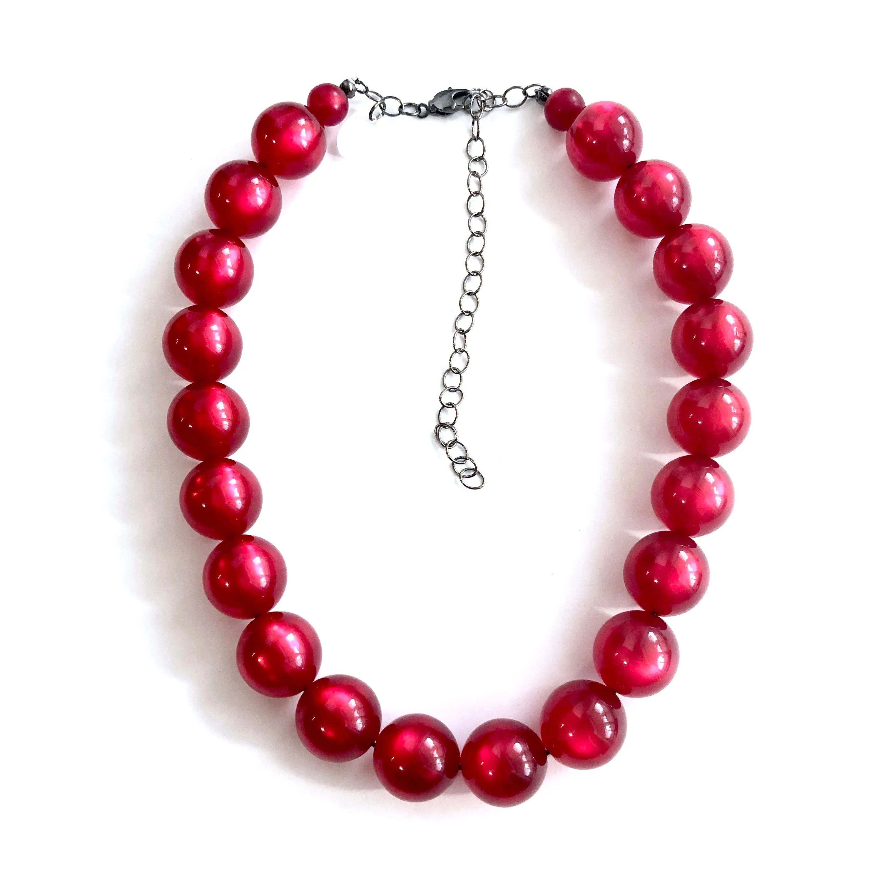 Deep Red Moonglow Vintage Lucite Beaded Marco Necklace *