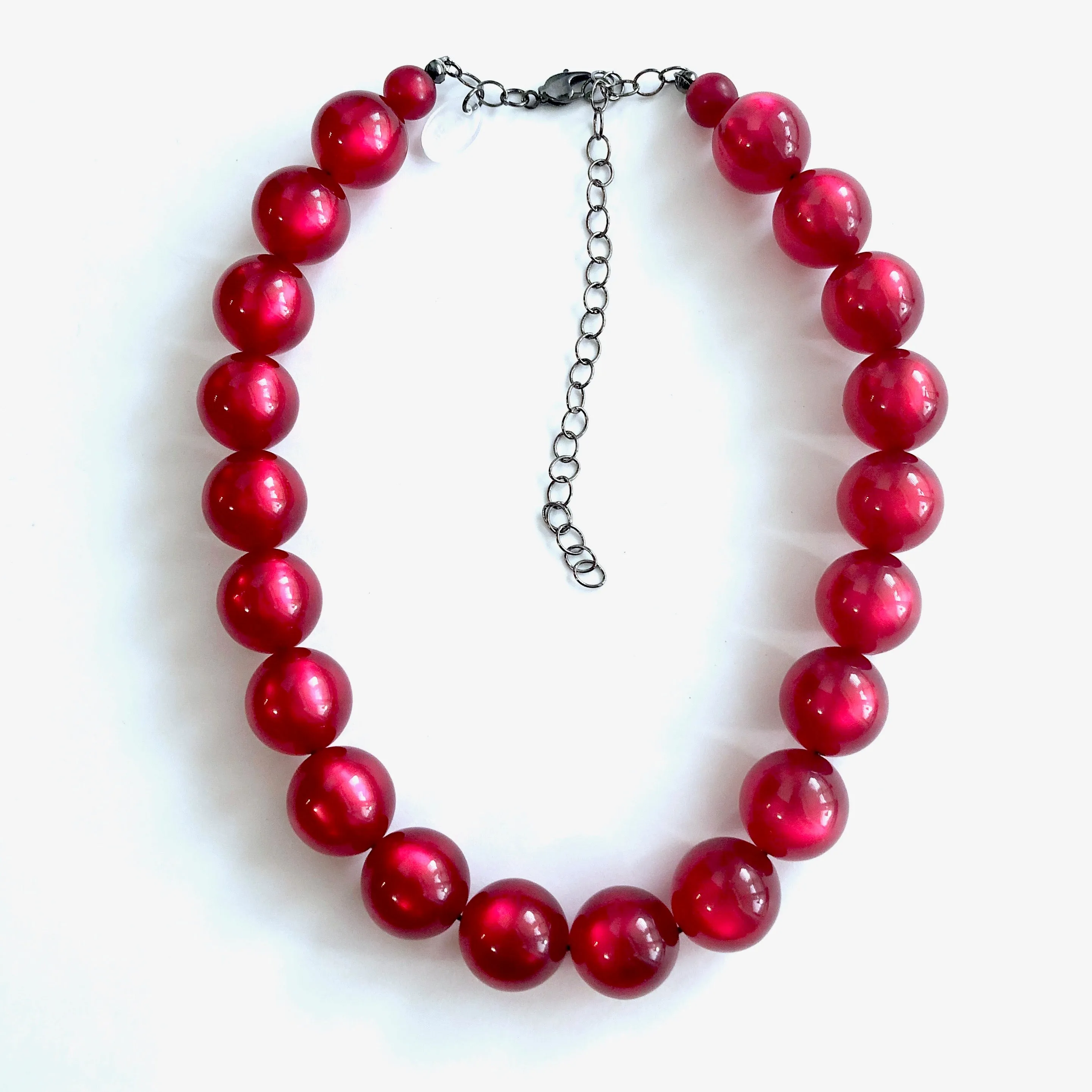 Deep Red Moonglow Vintage Lucite Beaded Marco Necklace *