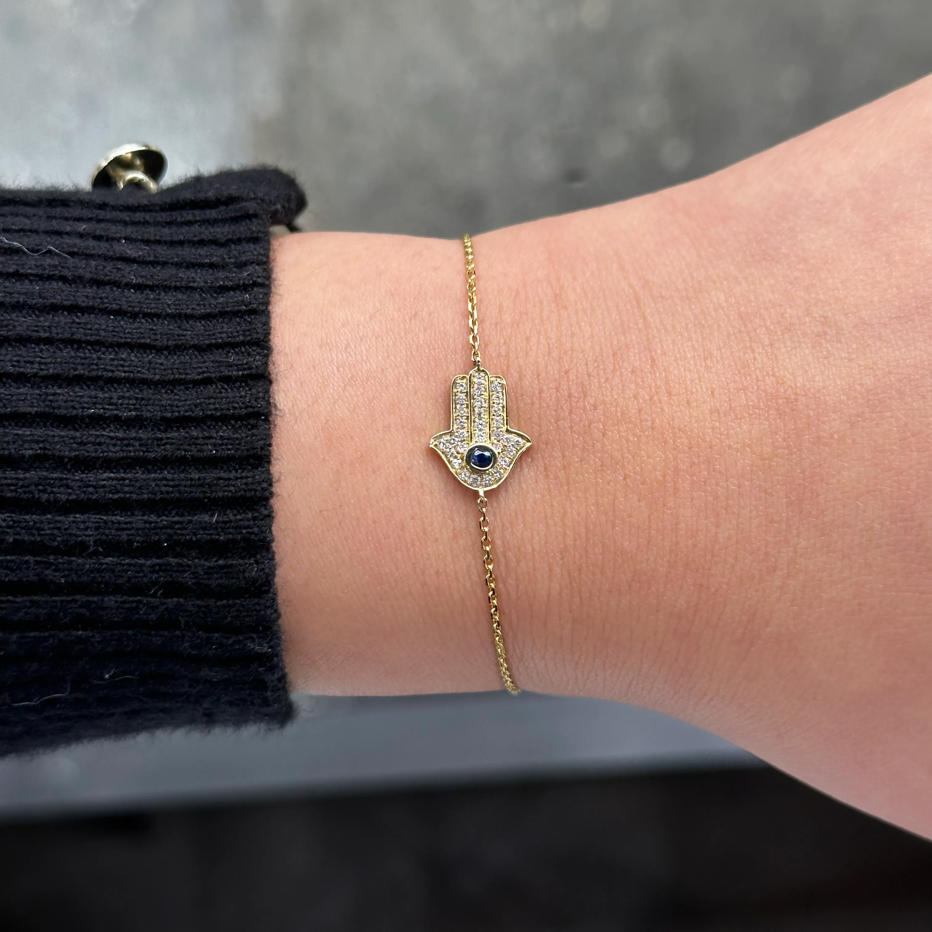 Diamond and Blue Sapphire Hamsa Bracelet