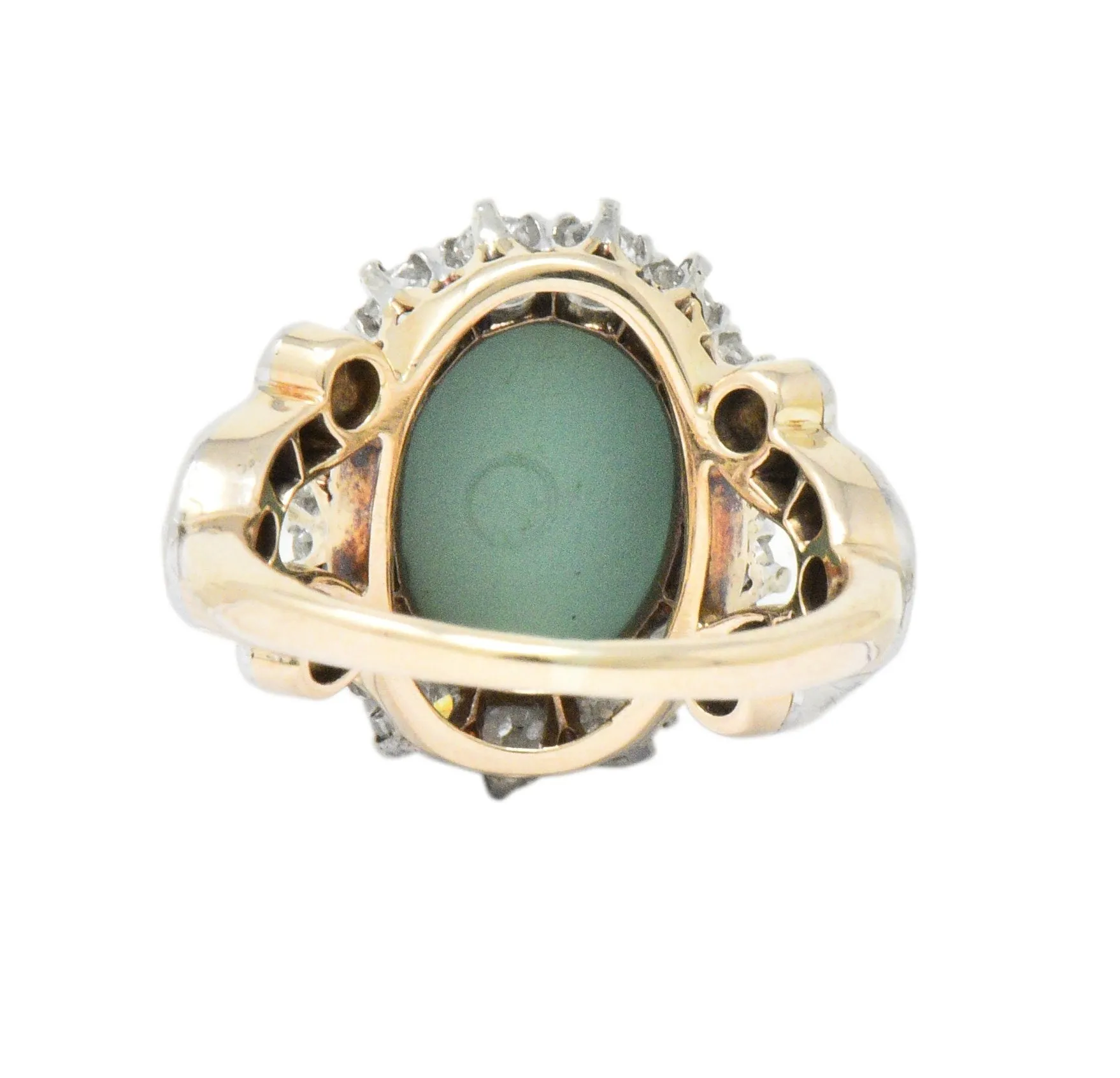 Edwardian 1.26 CTW Diamond Turquoise Platinum-Topped 14 Karat Gold Ring