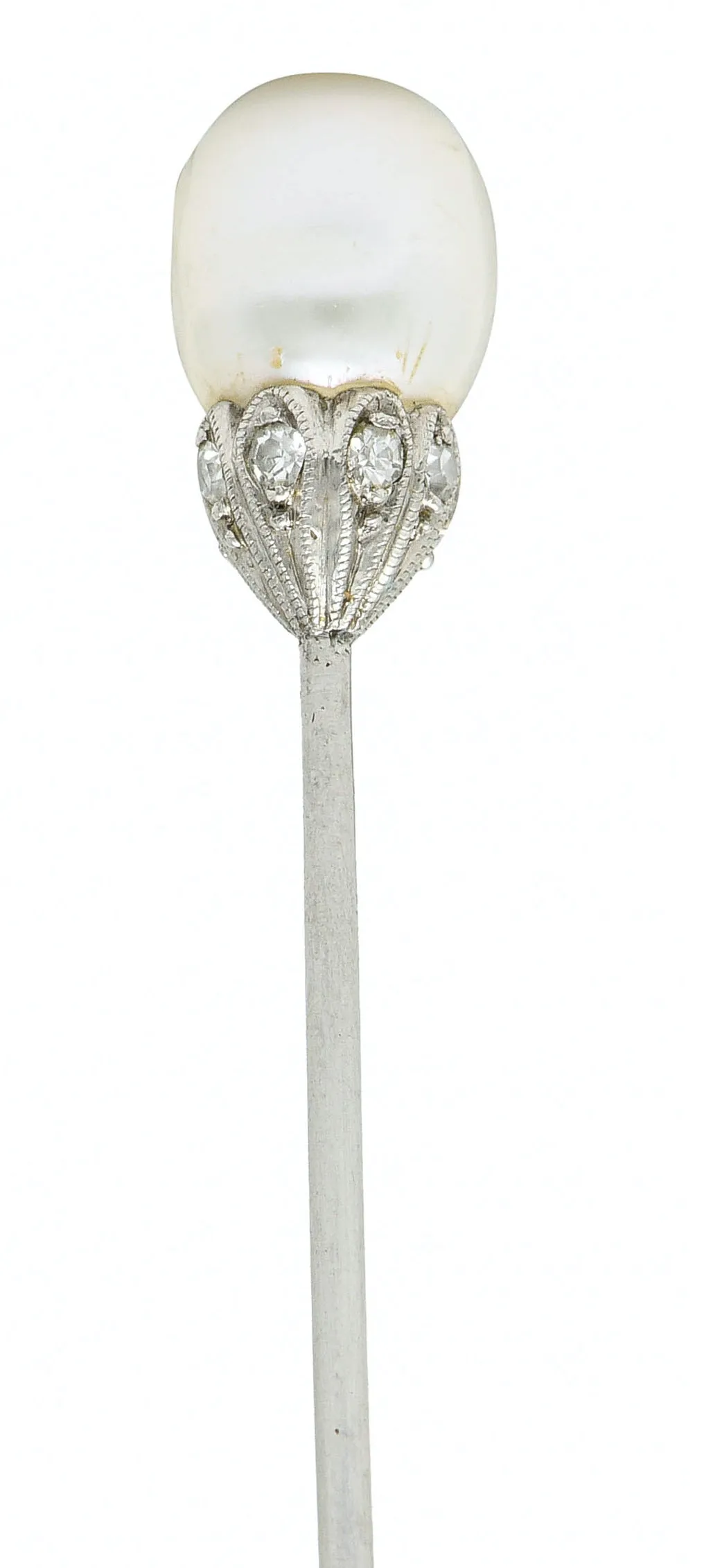 Edwardian Natural Freshwater Pearl Diamond Platinum Stickpin GIA