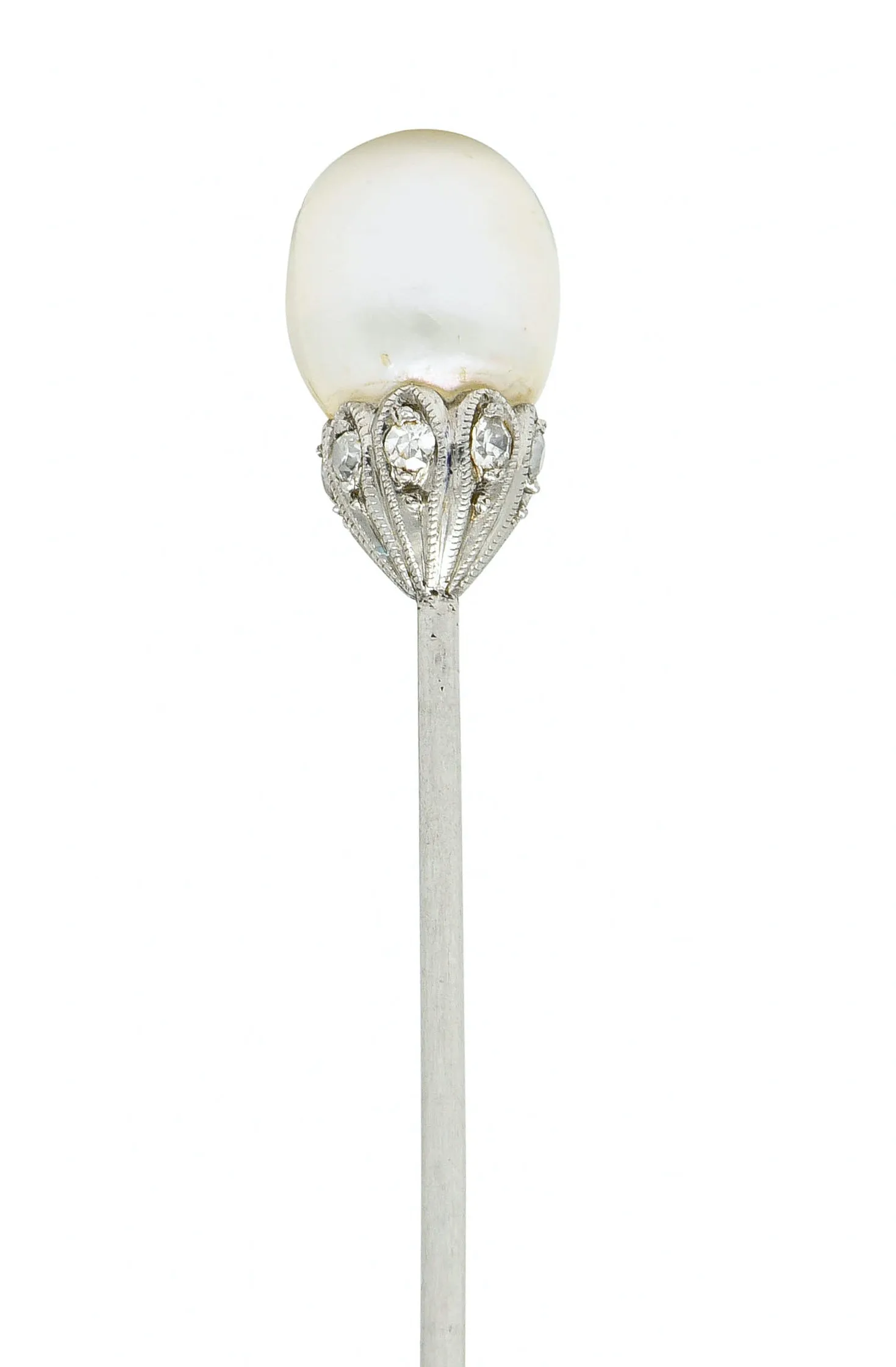 Edwardian Natural Freshwater Pearl Diamond Platinum Stickpin GIA