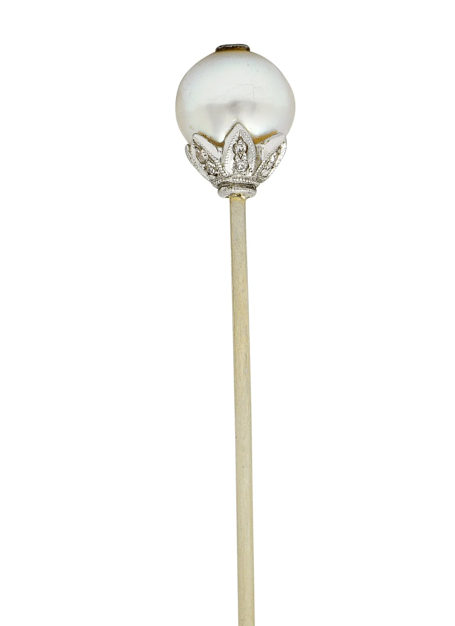 Edwardian Pearl Single Cut Diamond Platinum Stickpin