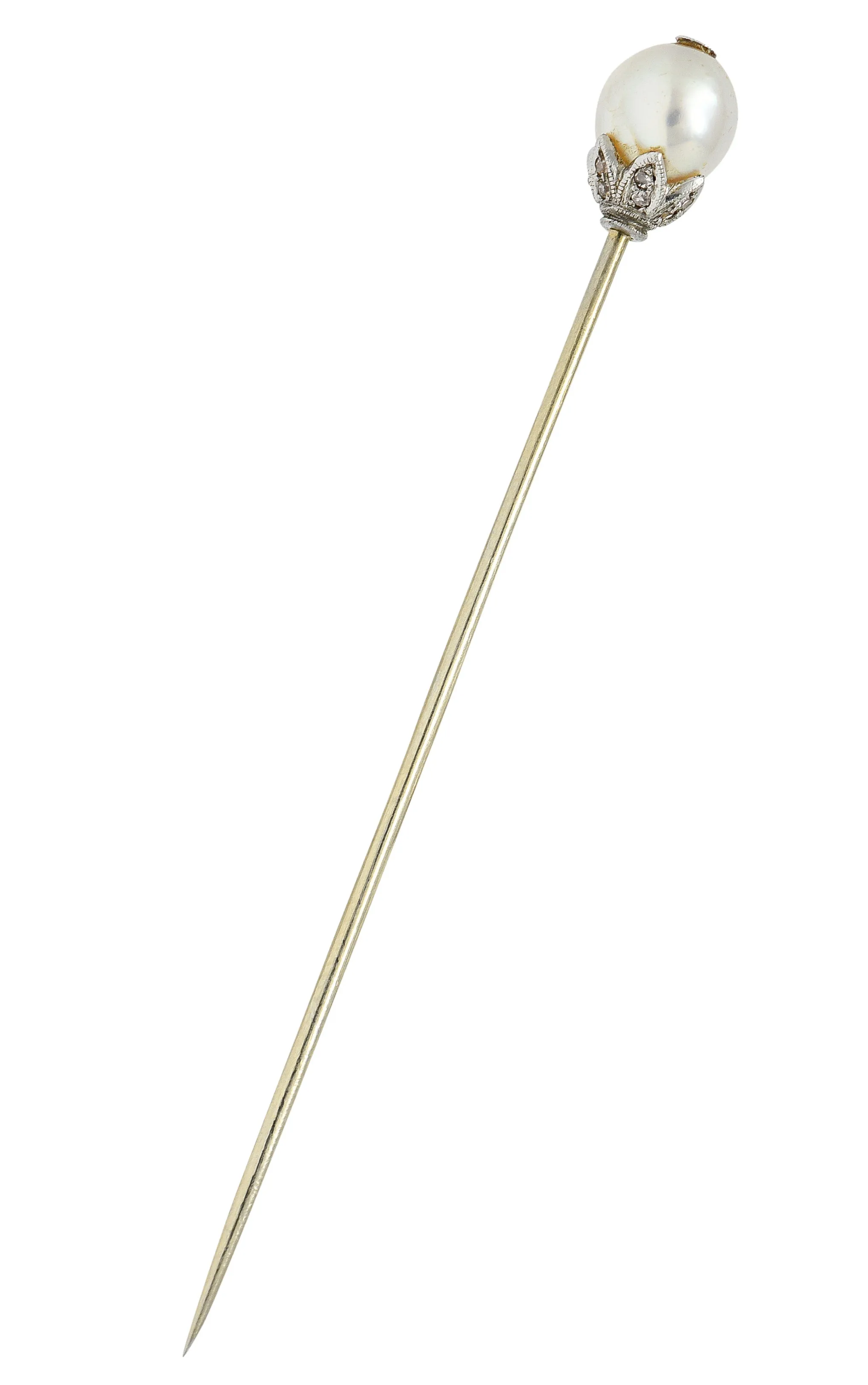 Edwardian Pearl Single Cut Diamond Platinum Stickpin