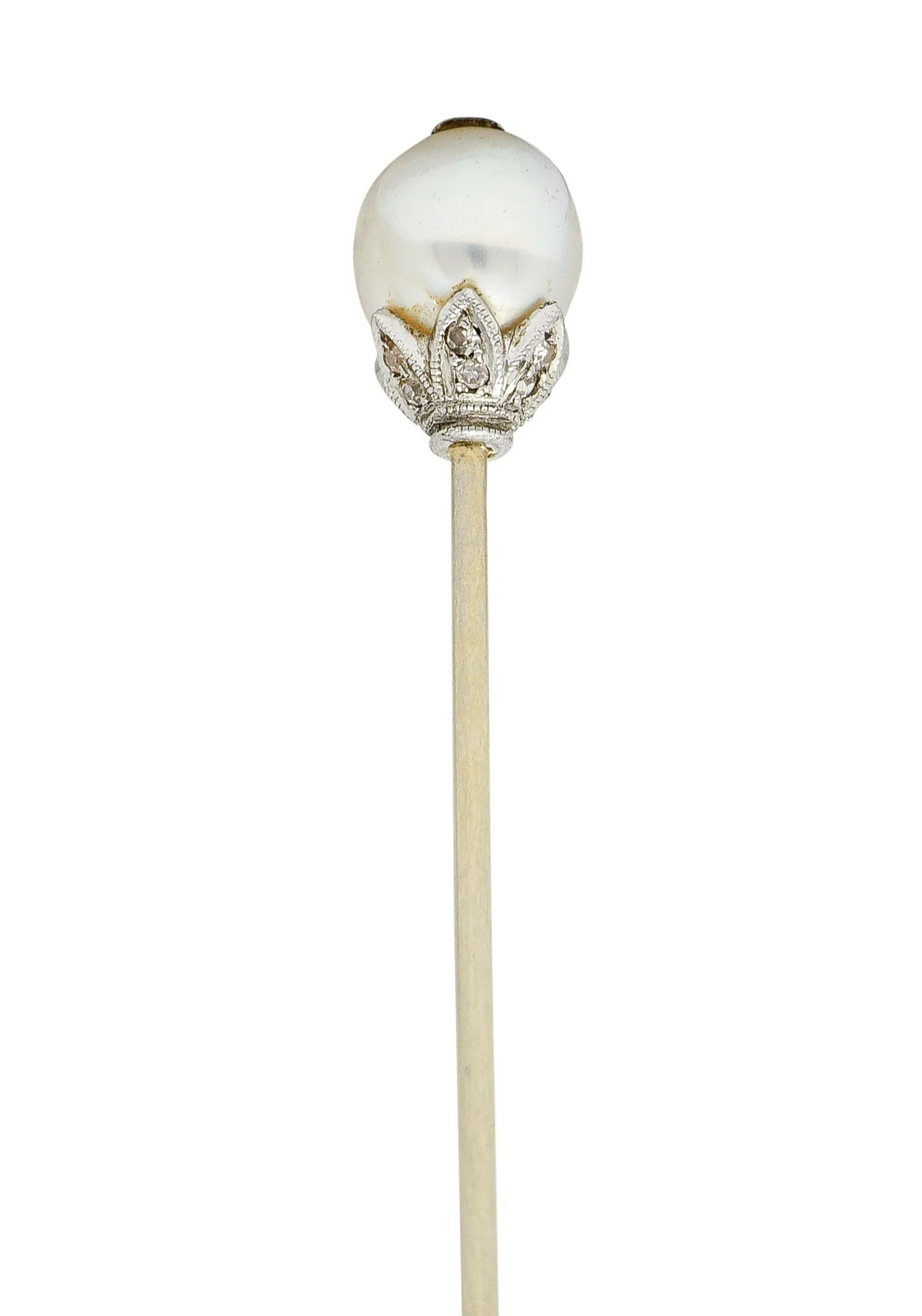 Edwardian Pearl Single Cut Diamond Platinum Stickpin