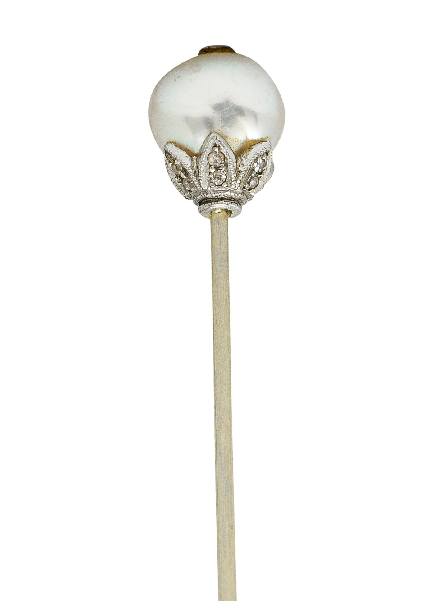 Edwardian Pearl Single Cut Diamond Platinum Stickpin