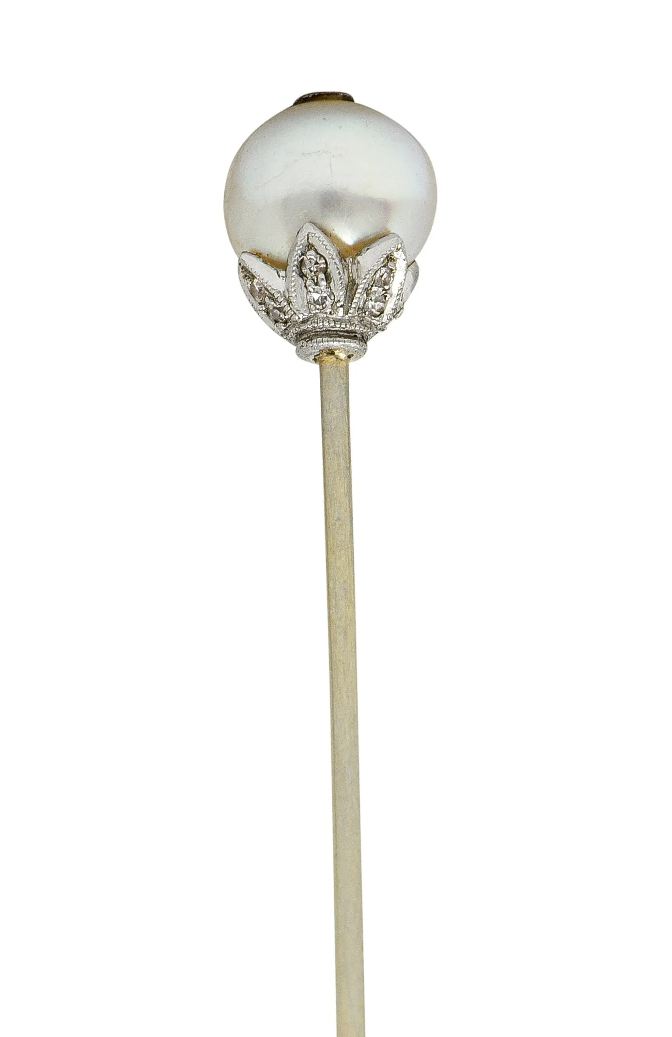 Edwardian Pearl Single Cut Diamond Platinum Stickpin