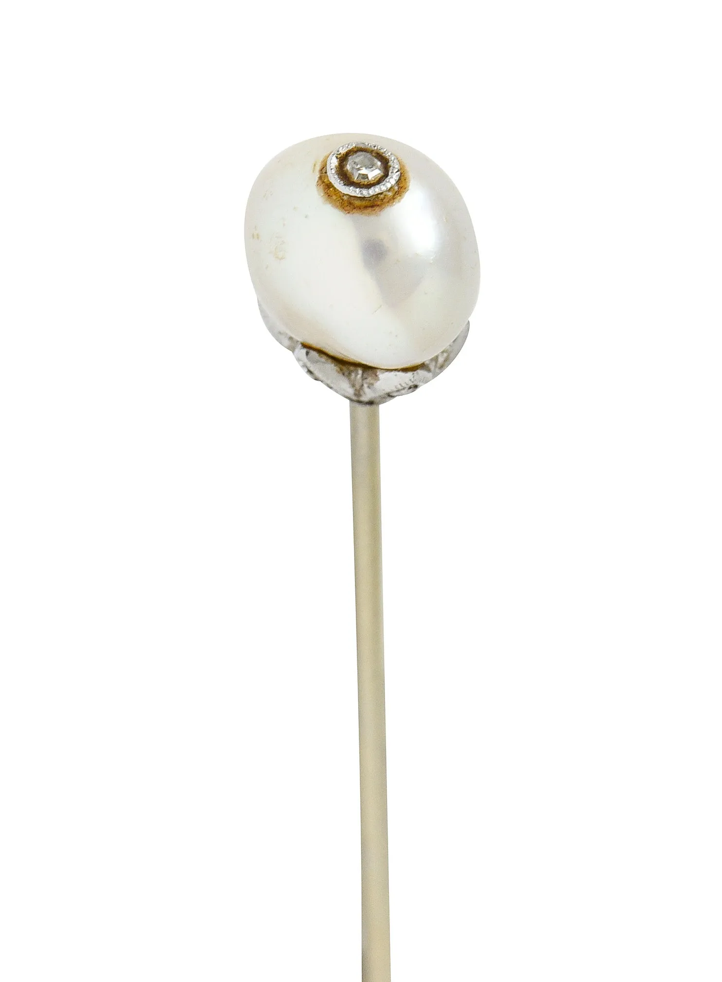 Edwardian Pearl Single Cut Diamond Platinum Stickpin