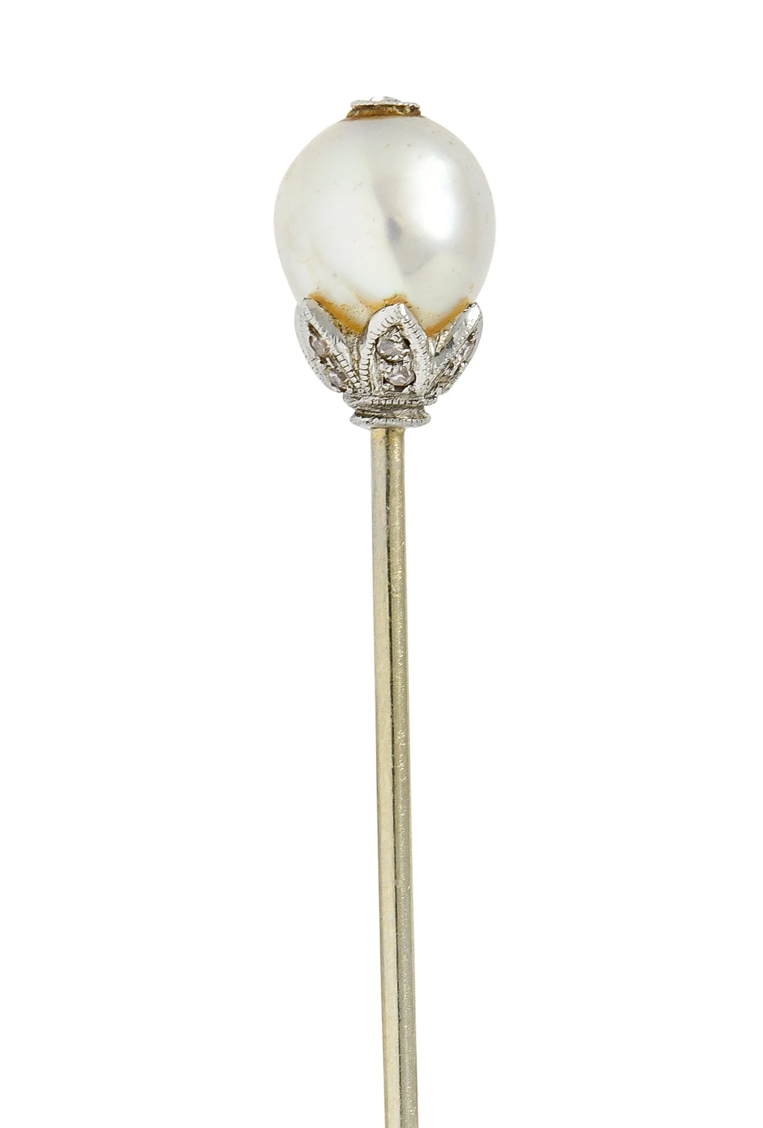 Edwardian Pearl Single Cut Diamond Platinum Stickpin