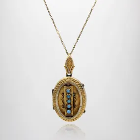 Elizabeth Turquoise Cabochon Etruscan Revival Locket & Chain