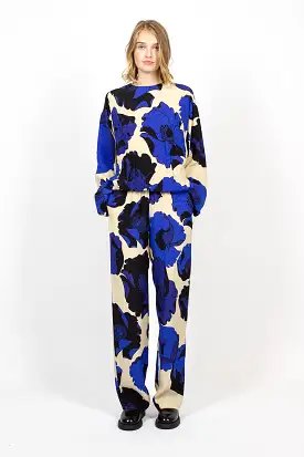 Fluid Floral Trousers Blue