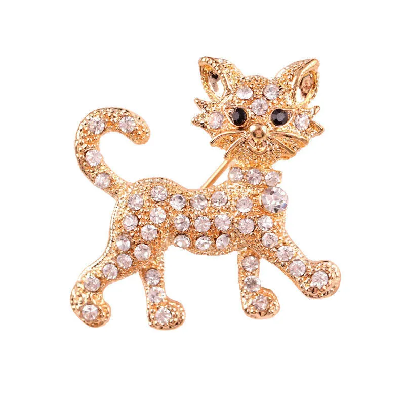 For Women Valentine's Day Present S Animal Tiger Shape Vintage Brooches Jewelry Shining Gold Plated Rhinestone Brooches SM6