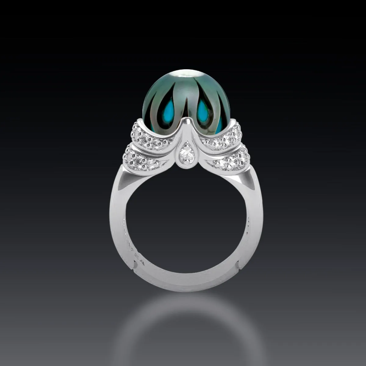 Galatea by Artist Diamond & Pearl Turquoise Designer Ring 14k W. Gold Size 7.25. #v37646.sc