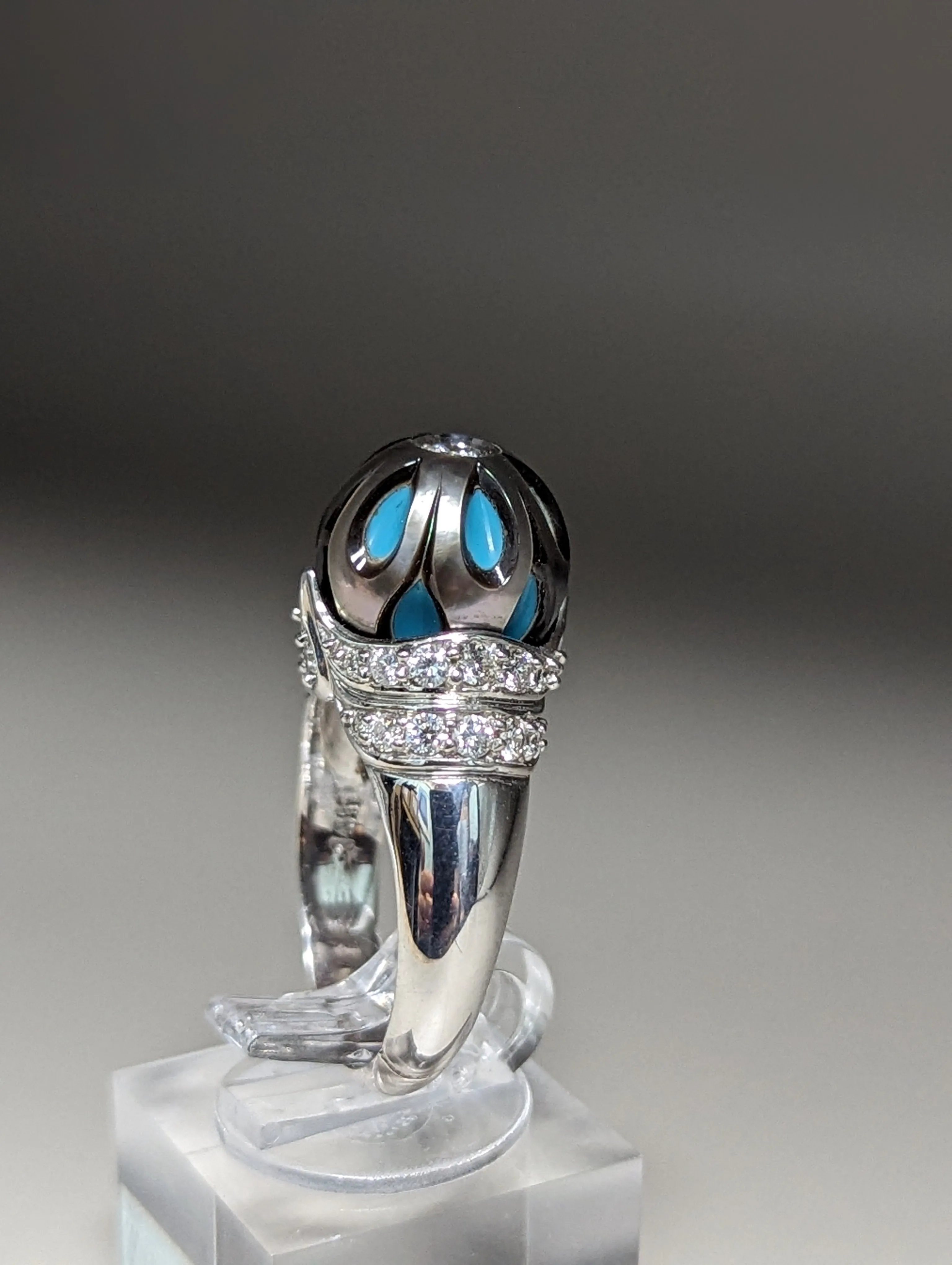 Galatea by Artist Diamond & Pearl Turquoise Designer Ring 14k W. Gold Size 7.25. #v37646.sc