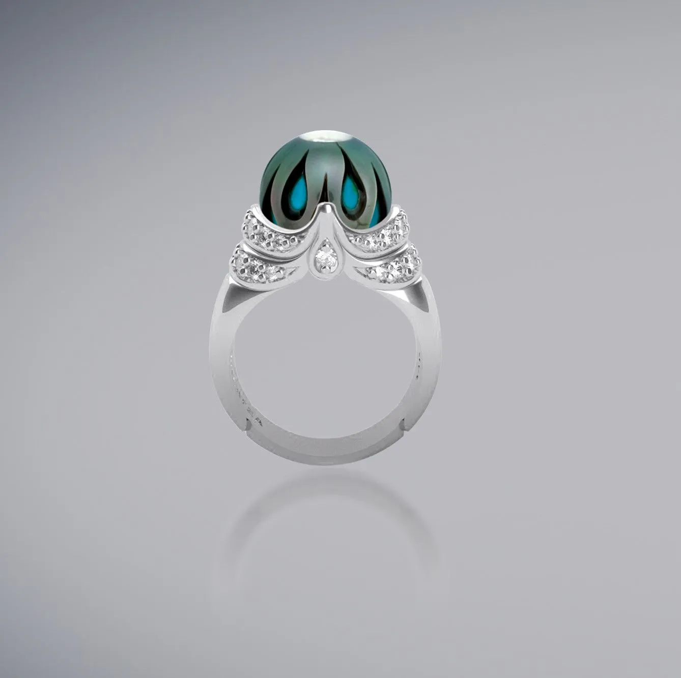 Galatea by Artist Diamond & Pearl Turquoise Designer Ring 14k W. Gold Size 7.25. #v37646.sc