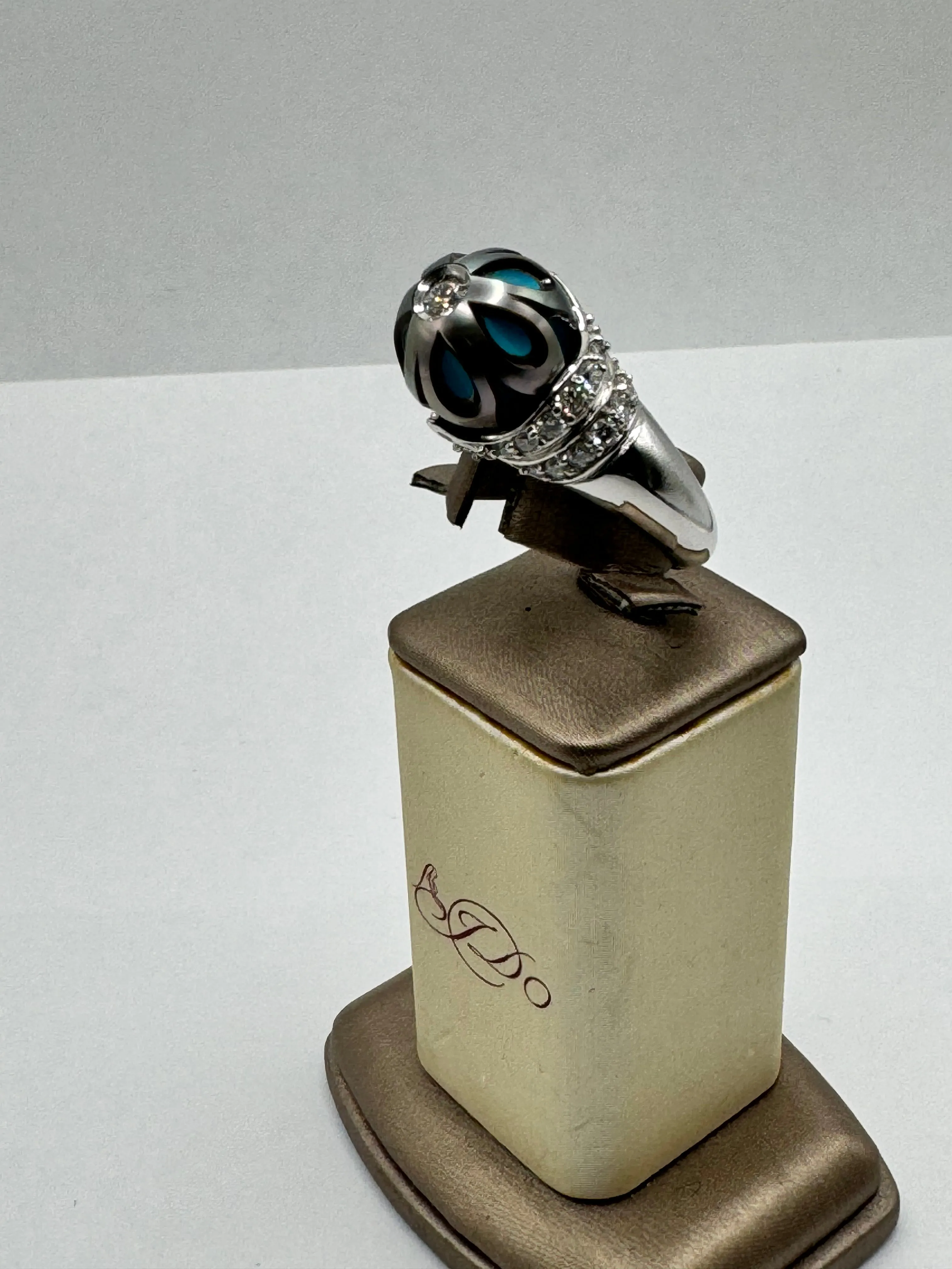 Galatea by Artist Diamond & Pearl Turquoise Designer Ring 14k W. Gold Size 7.25. #v37646.sc