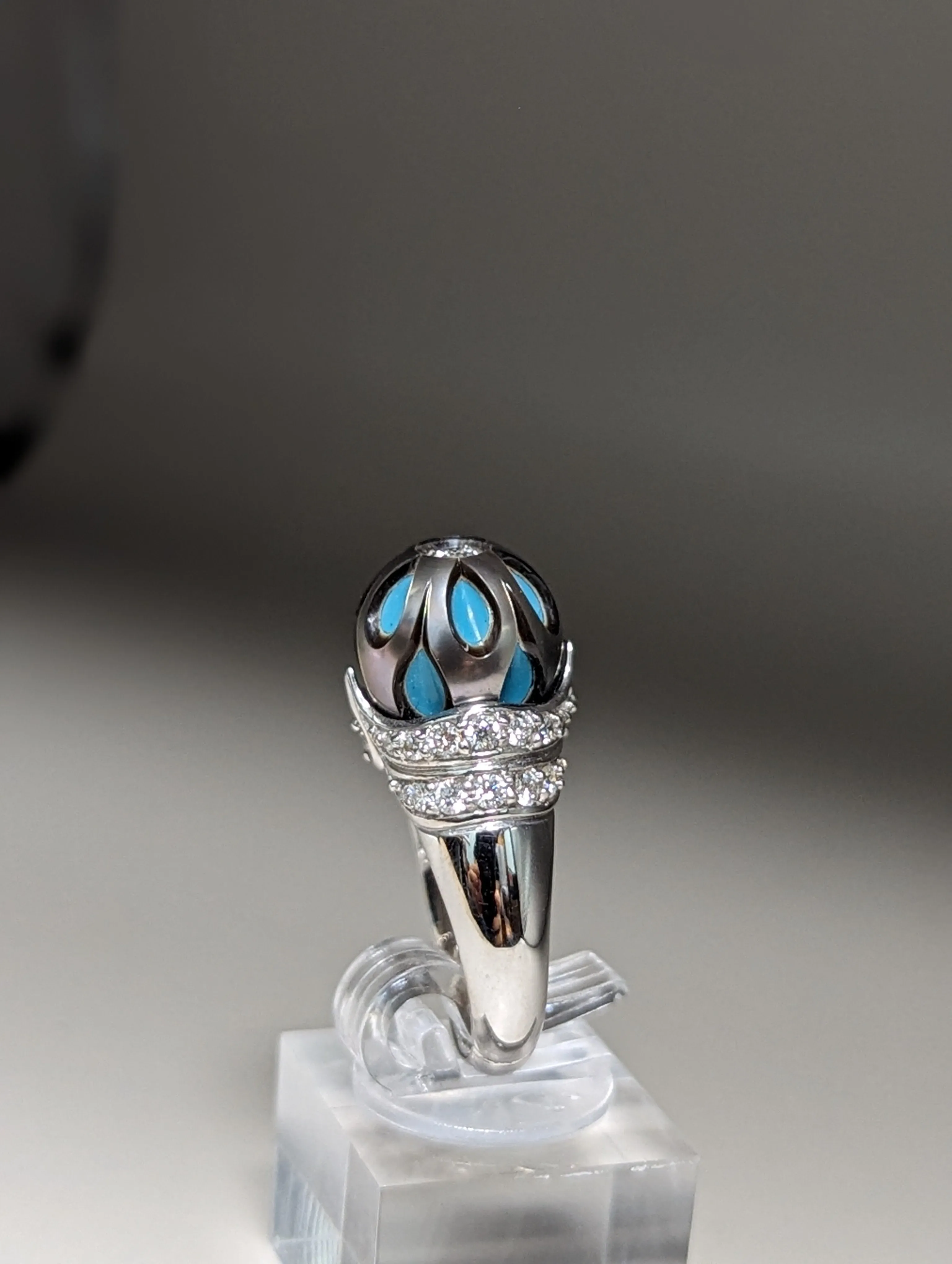 Galatea by Artist Diamond & Pearl Turquoise Designer Ring 14k W. Gold Size 7.25. #v37646.sc