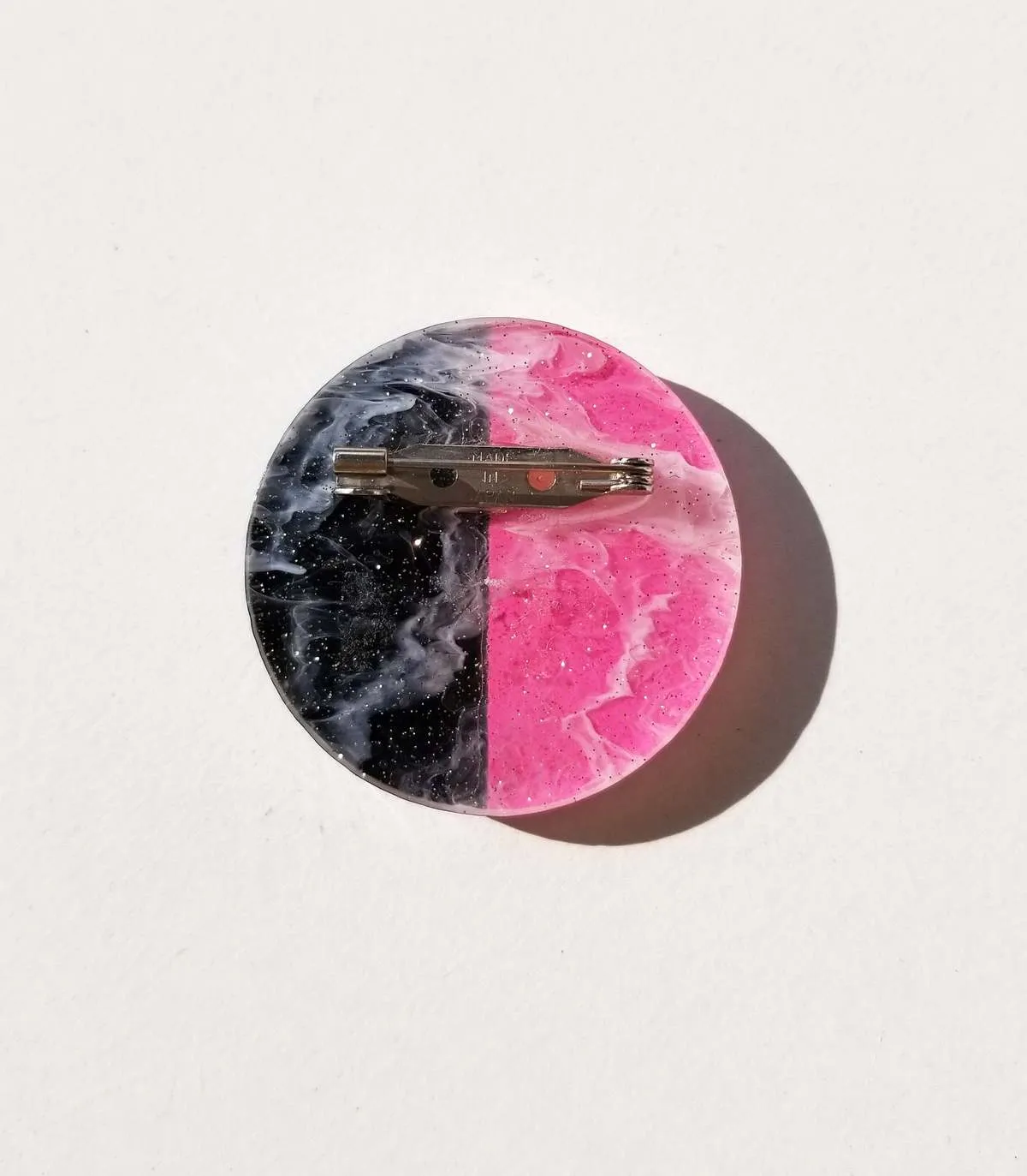 Geometric Circle & Square Resin Brooches Set of Two - Pink/Black