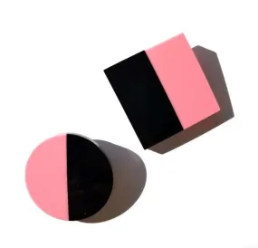 Geometric Circle & Square Resin Brooches Set of Two - Pink/Black