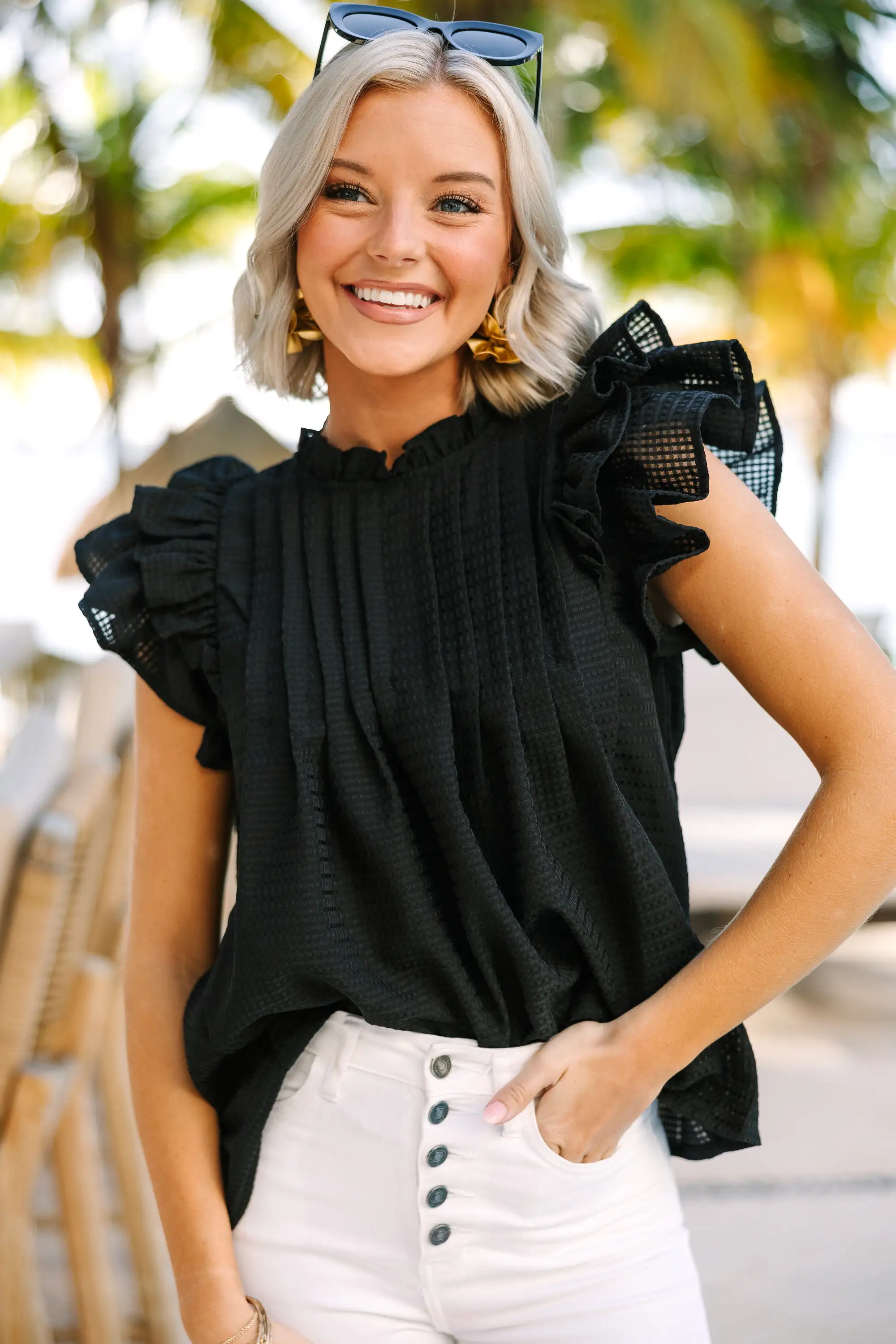 Getting Closer Black Ruffled Blouse