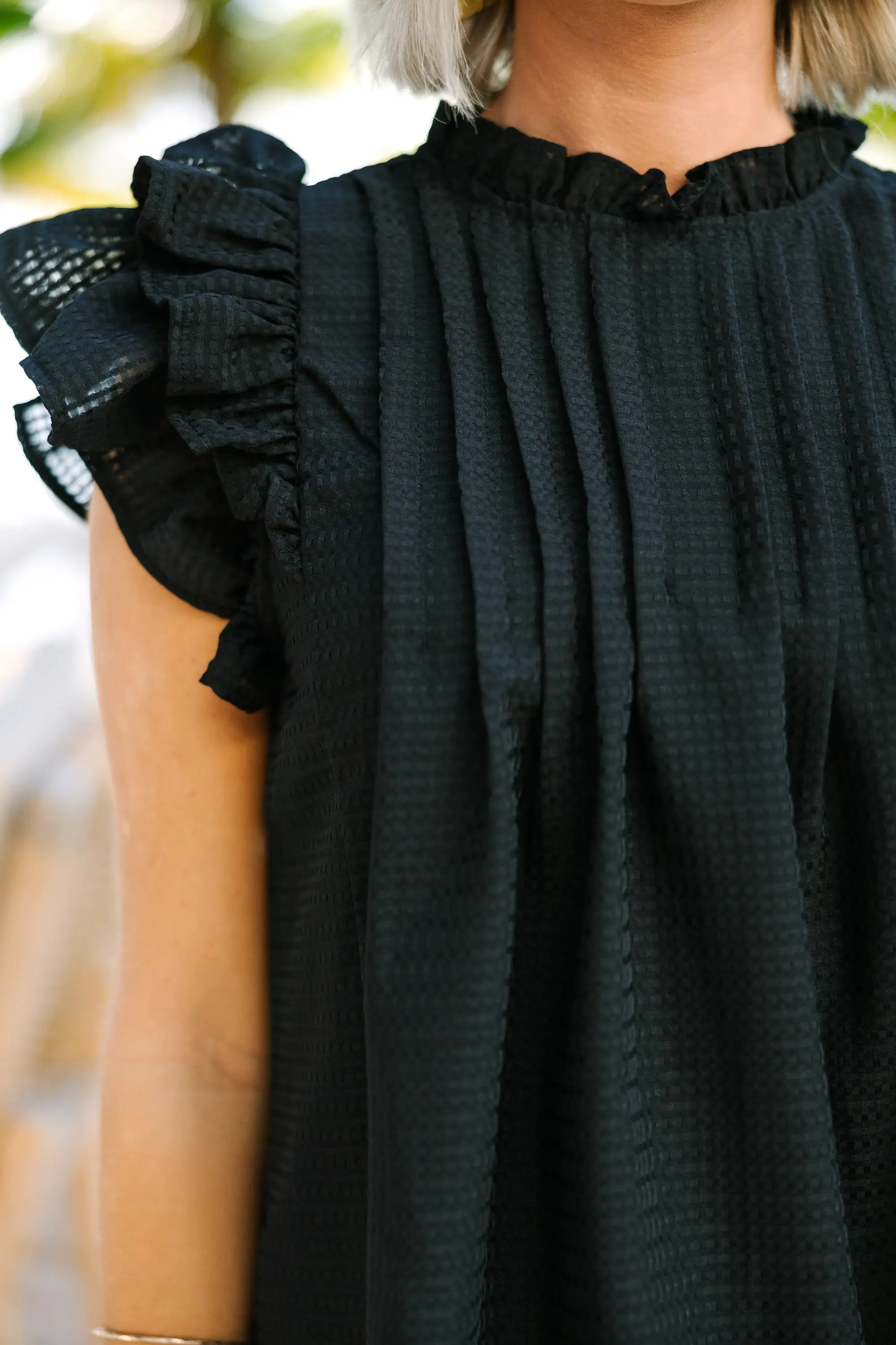 Getting Closer Black Ruffled Blouse