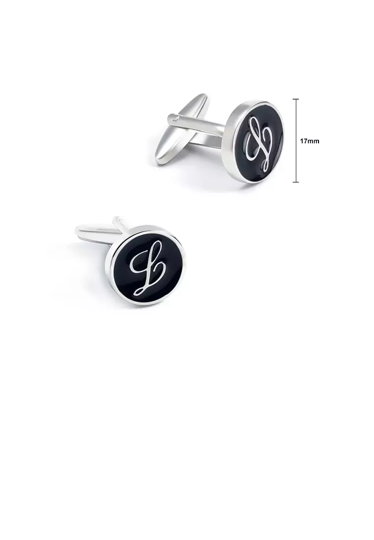 Glamorousky Fashion Simple English Alphabet L Black Geometric Round Cufflinks