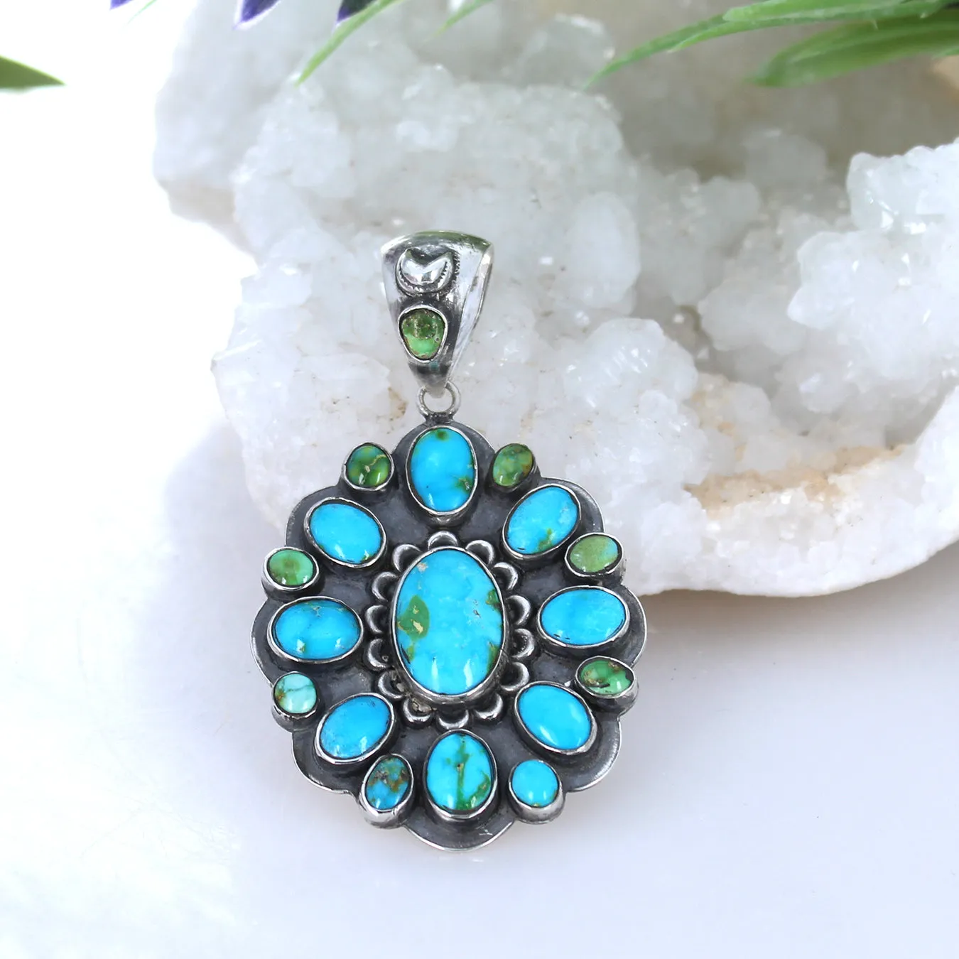 Gorgeous Sonoran Gold Turquoise Many Moons Pendant Sterling #2