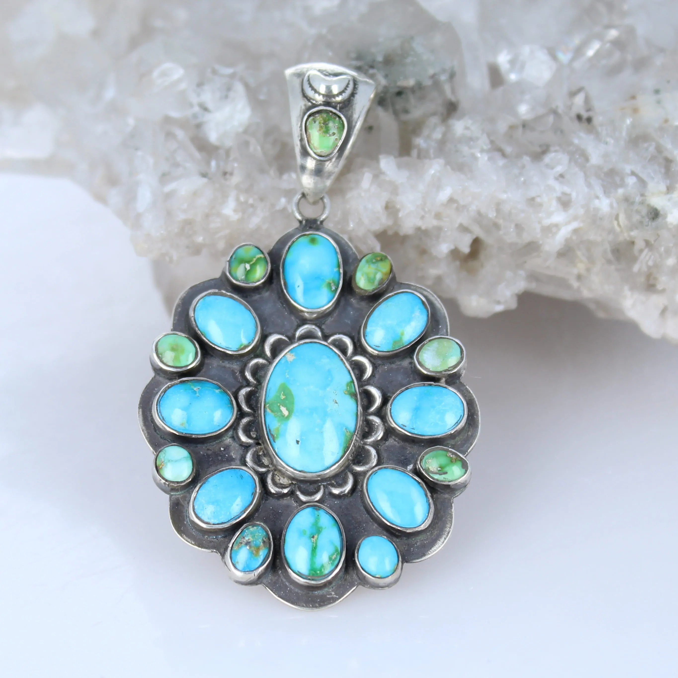 Gorgeous Sonoran Gold Turquoise Many Moons Pendant Sterling #2