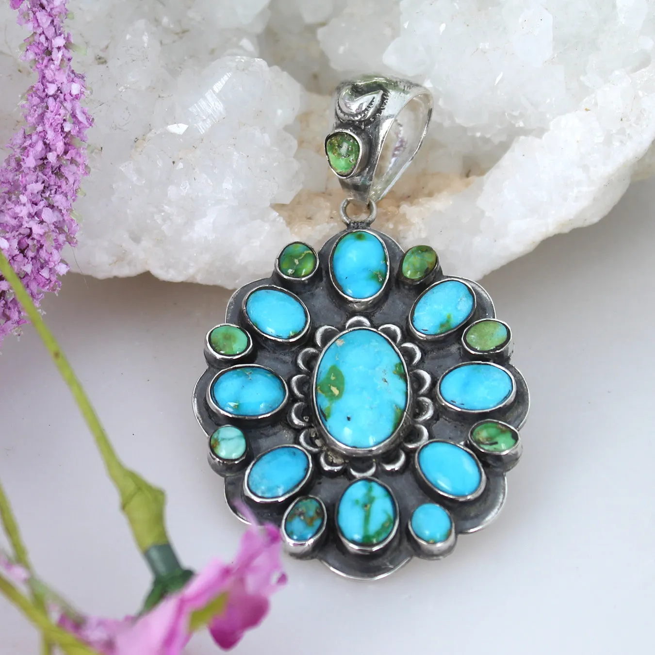 Gorgeous Sonoran Gold Turquoise Many Moons Pendant Sterling #2