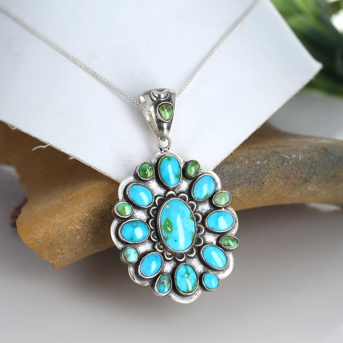 Gorgeous Sonoran Gold Turquoise Many Moons Pendant Sterling #2