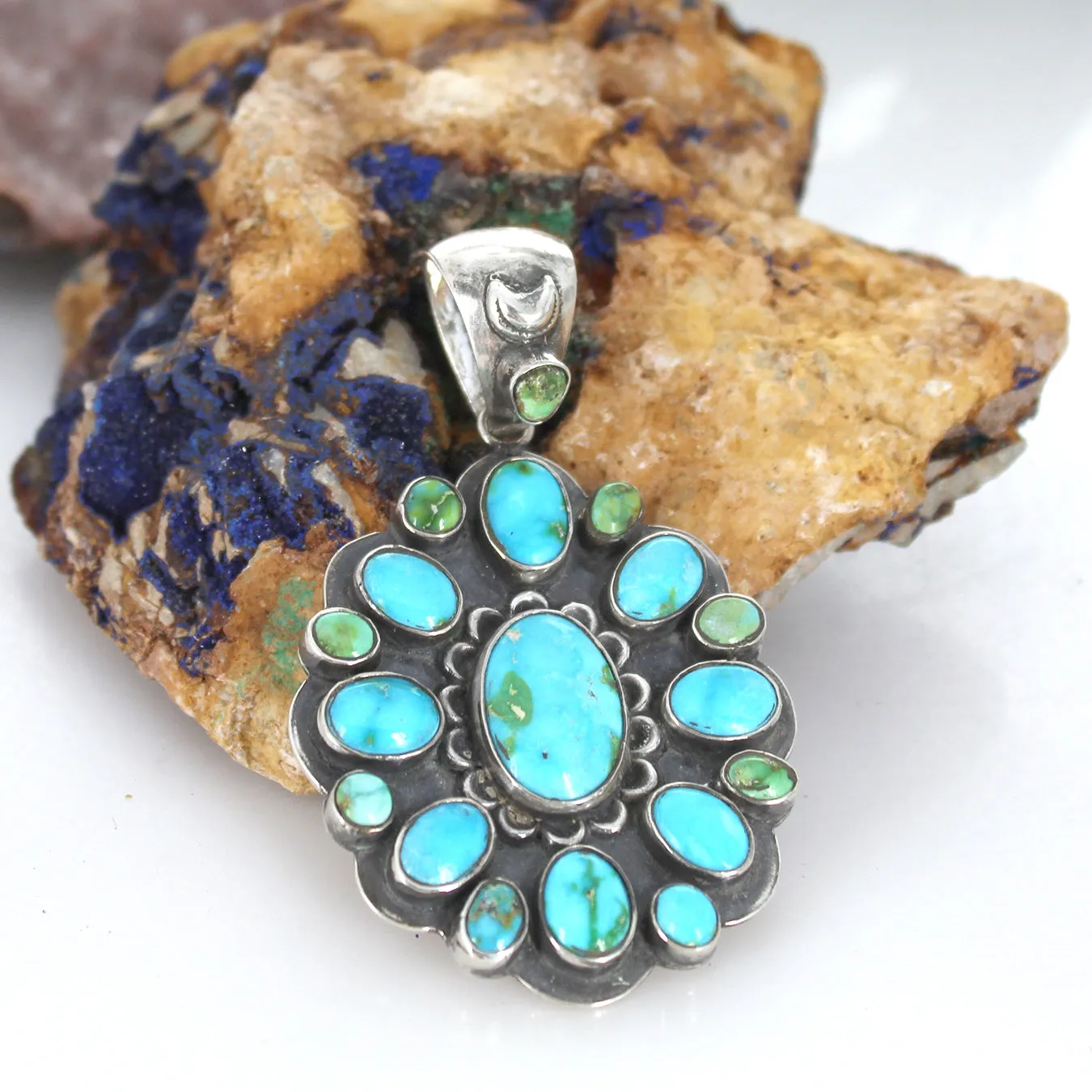 Gorgeous Sonoran Gold Turquoise Many Moons Pendant Sterling #2