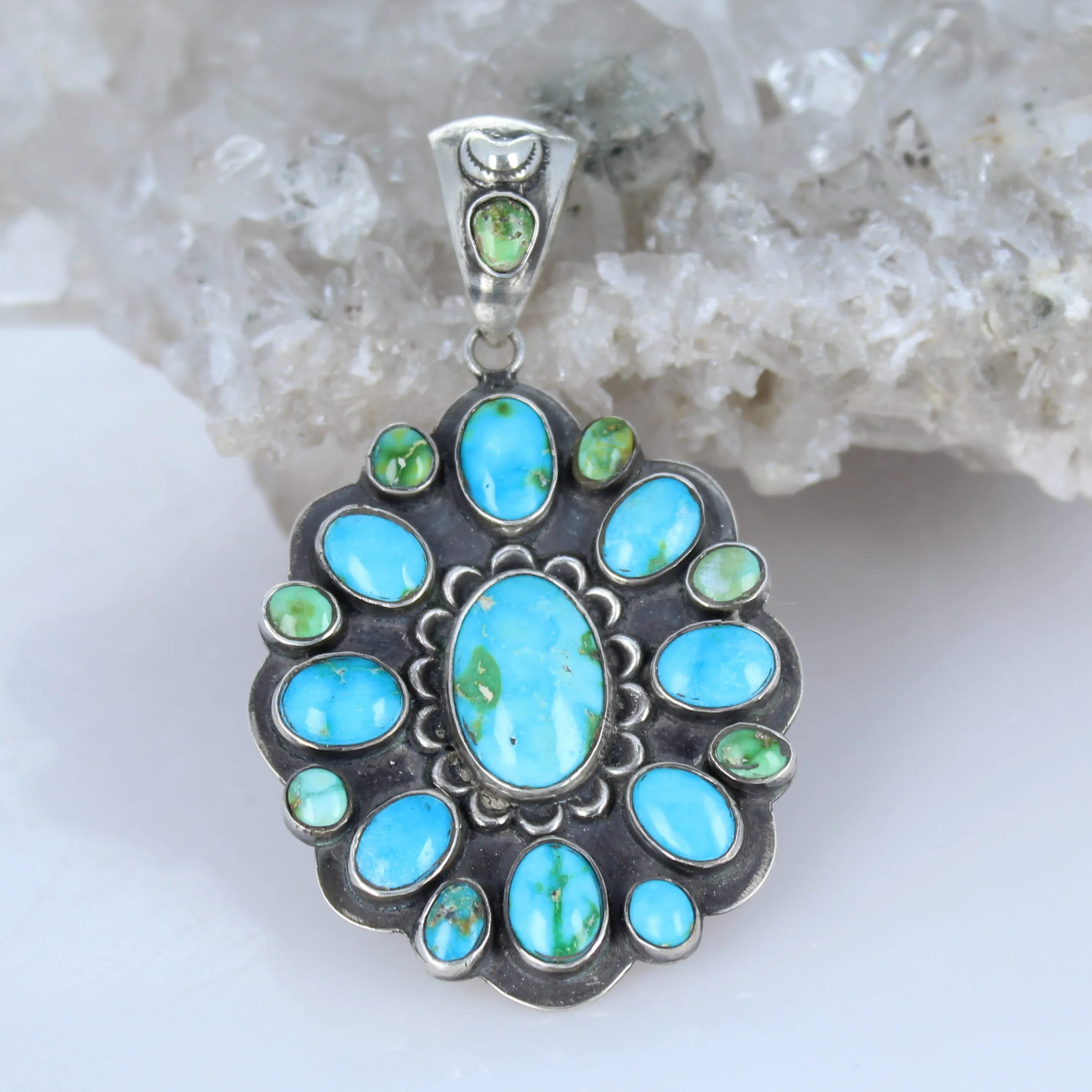 Gorgeous Sonoran Gold Turquoise Many Moons Pendant Sterling #2