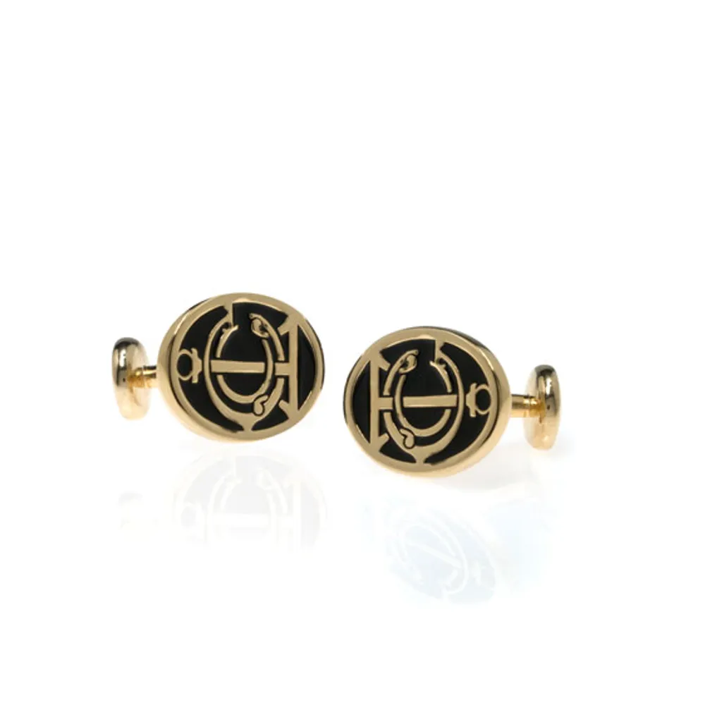 Grand Central Black Goldtone Cufflinks