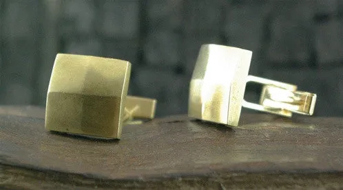 Heston Chiseled Checkerboard 18K Yellow Gold Cufflinks