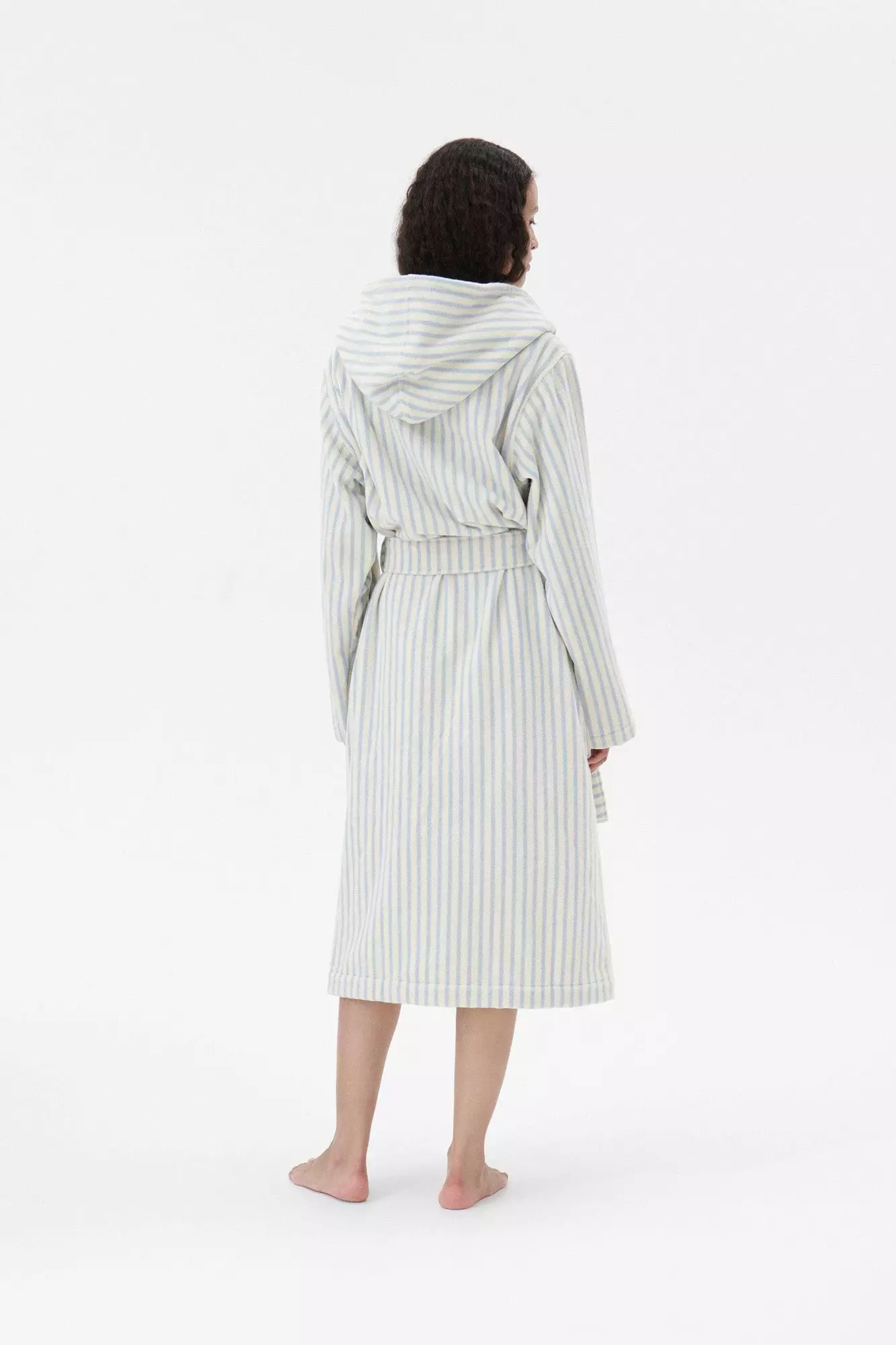 Hooded Bathrobe Soft Blue Stripe